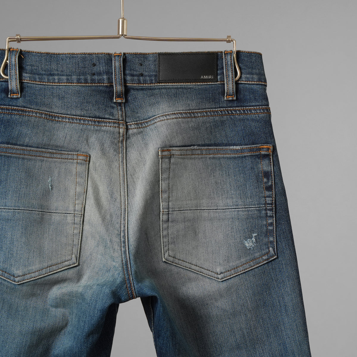 AMIRI アミリ/ 美品 MX1 蛇腹 エムエックスワン クラシック レザーパッチ ジーンズ クラッシュ加工 スキニーデニム パンツ / size 28 (INDIGO) 352189-in-ue