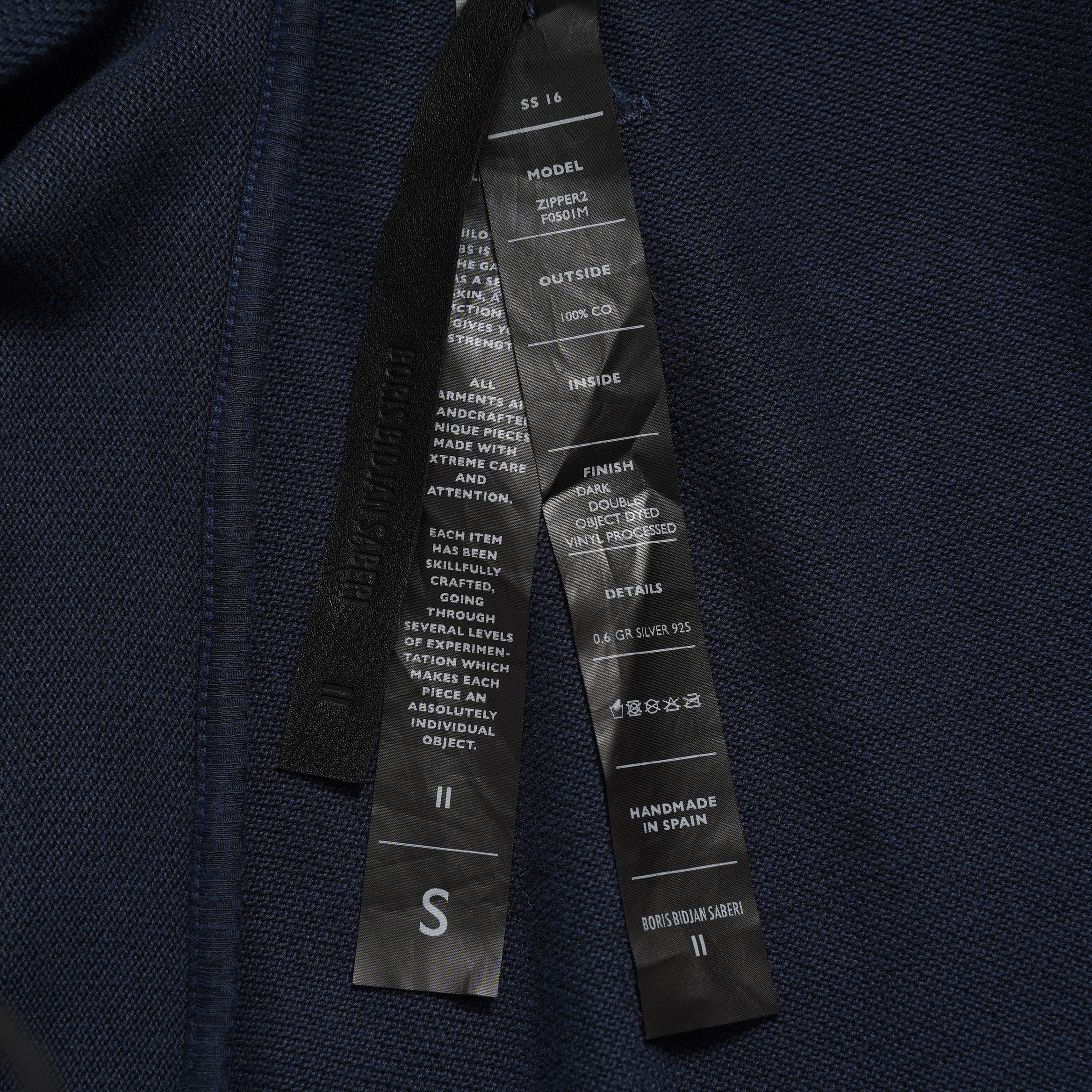 BORIS BIDJAN SABERI ボリスビジャンサベリ / 16SS 美品 ZIPPER2 OBJECT DYED / F0501M / ヴィニール コーティング パーカー / size S (NAVY)