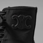 CELINE セリーヌ / 美品 トリオンフ バルキー レースアップブーツ ナイロン＆シャイニーブル / size 36 (23cm) BLACK レディース シューズ