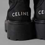 CELINE セリーヌ / 美品 トリオンフ バルキー レースアップブーツ ナイロン＆シャイニーブル / size 36 (23cm) BLACK レディース シューズ