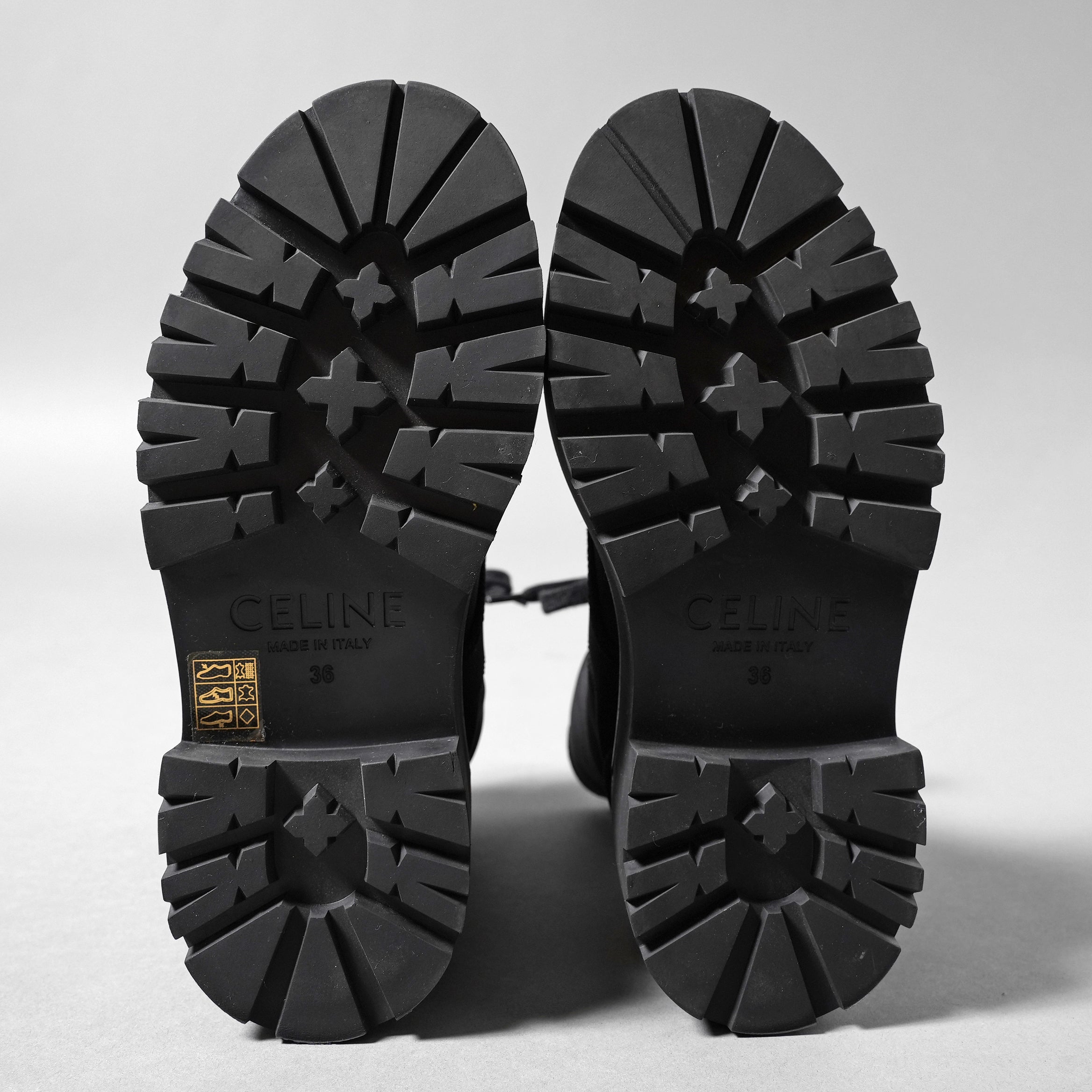 CELINE セリーヌ / 美品 トリオンフ バルキー レースアップブーツ ナイロン＆シャイニーブル / size 36 (23cm) BLACK レディース シューズ