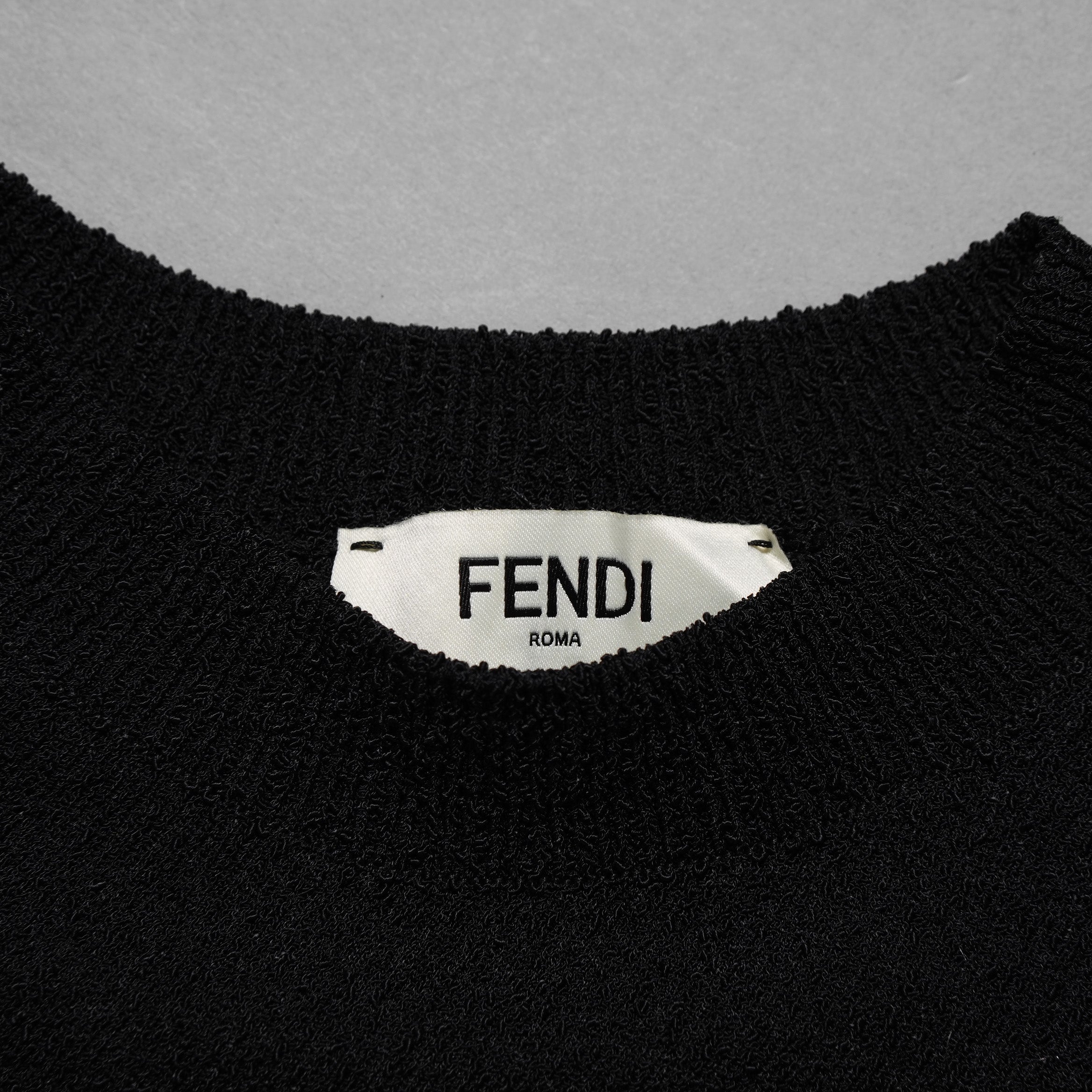 FENDI フェンディ / 25SS 美品 アシンメトリー ドレープセーター / サマーニット / キャップスリーブ / FZXB23 ARVB / size 40 (BLACK) レディース