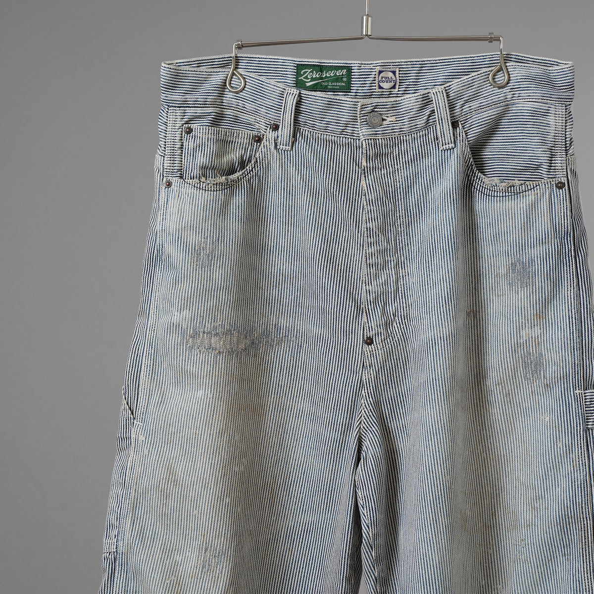FULLCOUNT × N/07 × LOOM トリプルコラボ / 25AW exclusive STRAIGHT PAINTER TROUSERS ストレート ペインター トラウザーズ ヴィンテージ加工 ヒッコリーストライプ パンツ / size M (NAVY) 123070-alm
