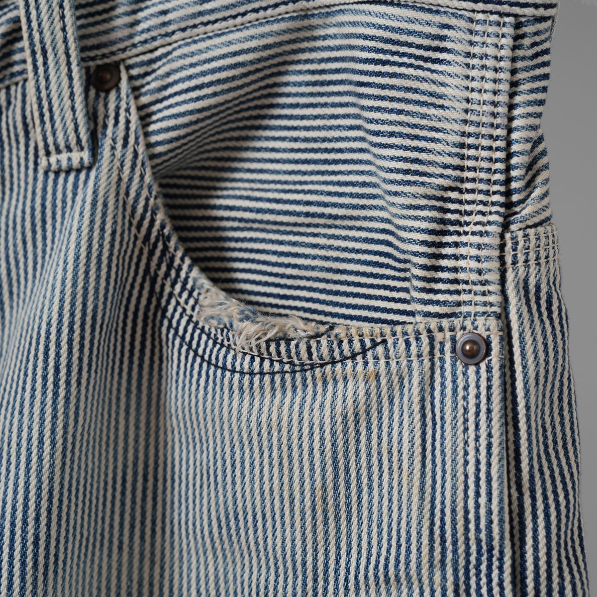 FULLCOUNT × N/07 × LOOM トリプルコラボ / 25AW exclusive STRAIGHT PAINTER TROUSERS ストレート ペインター トラウザーズ ヴィンテージ加工 ヒッコリーストライプ パンツ / size M (NAVY) 123070-alm