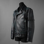 希少 NAMACHEKO ナマチェコ / 23SS 美品 SINE LEATHER JACKET / ダブルライダース ジャケット / size S (DEEP SEA)