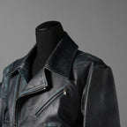 希少 NAMACHEKO ナマチェコ / 23SS 美品 SINE LEATHER JACKET / ダブルライダース ジャケット / size S (DEEP SEA)