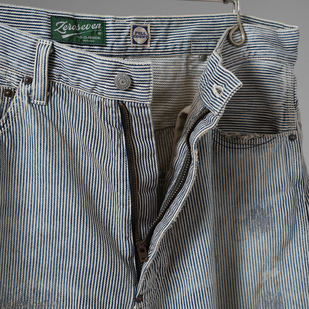FULLCOUNT × N/07 × LOOM トリプルコラボ / 25AW exclusive STRAIGHT PAINTER TROUSERS ストレート ペインター トラウザーズ ヴィンテージ加工 ヒッコリーストライプ パンツ / size M (NAVY) 123070-alm