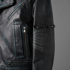 希少 NAMACHEKO ナマチェコ / 23SS 美品 SINE LEATHER JACKET / ダブルライダース ジャケット / size S (DEEP SEA)