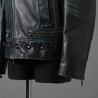 希少 NAMACHEKO ナマチェコ / 23SS 美品 SINE LEATHER JACKET / ダブルライダース ジャケット / size S (DEEP SEA)