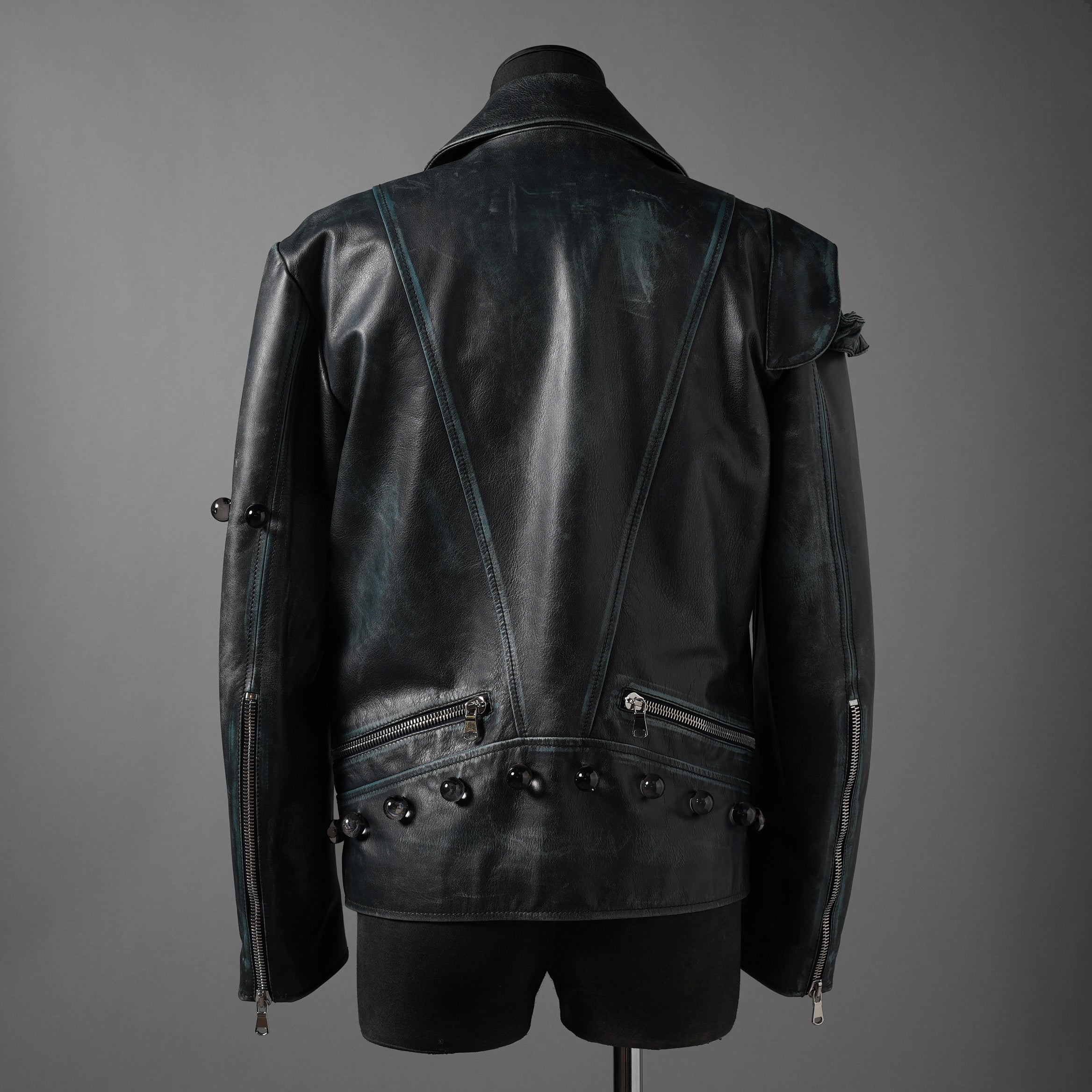 希少 NAMACHEKO ナマチェコ / 23SS 美品 SINE LEATHER JACKET / ダブルライダース ジャケット / size S (DEEP SEA)