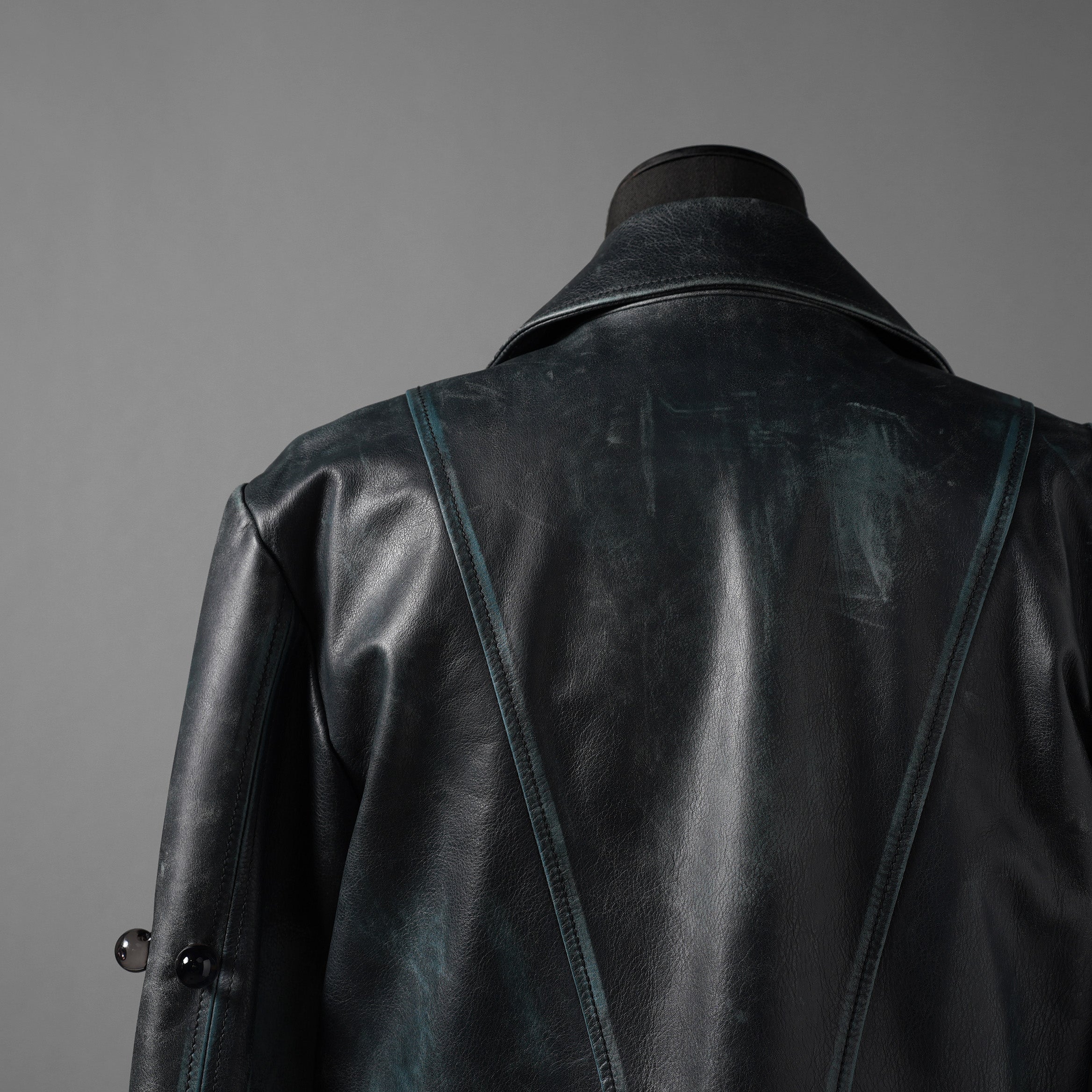 希少 NAMACHEKO ナマチェコ / 23SS 美品 SINE LEATHER JACKET / ダブルライダース ジャケット / size S (DEEP SEA)