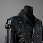 希少 NAMACHEKO ナマチェコ / 23SS 美品 SINE LEATHER JACKET / ダブルライダース ジャケット / size S (DEEP SEA)