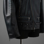 希少 NAMACHEKO ナマチェコ / 23SS 美品 SINE LEATHER JACKET / ダブルライダース ジャケット / size S (DEEP SEA)