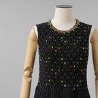 RED VALENTINO レッド ヴァレンティノ / 美品 19AW プリーツ シフォン ジュエル ドレス ワンピース / SR3VA03G 4CB / size 40 (BLACK) レディース