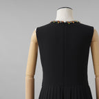RED VALENTINO レッド ヴァレンティノ / 美品 19AW プリーツ シフォン ジュエル ドレス ワンピース / SR3VA03G 4CB / size 40 (BLACK) レディース
