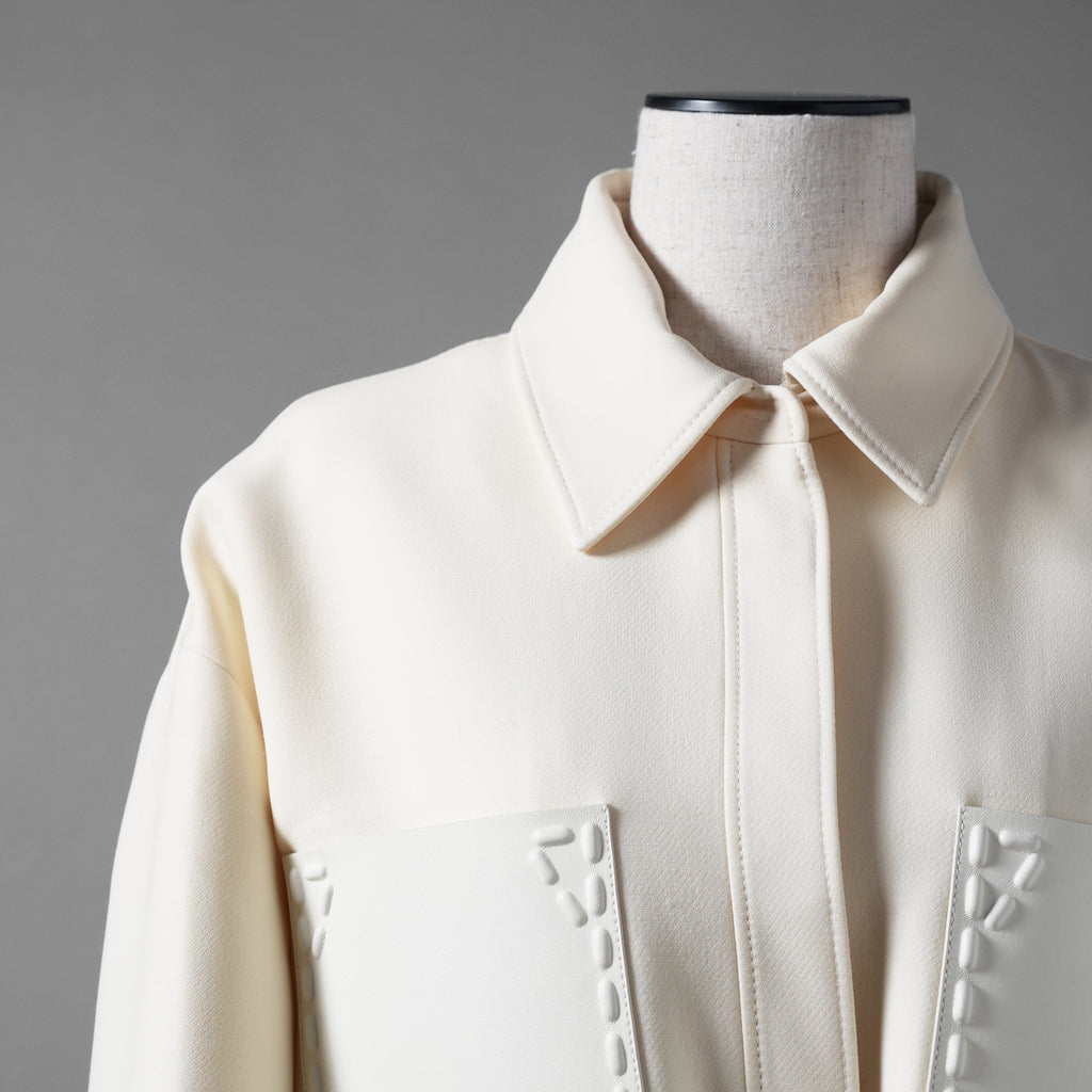 FENDI フェンディ / 24AW 美品 ウールシルク ベルト付 シャツ ジャケット / FJ7262 AC4G / size 38 (IVORY) レディース