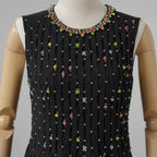 RED VALENTINO レッド ヴァレンティノ / 美品 19AW プリーツ シフォン ジュエル ドレス ワンピース / SR3VA03G 4CB / size 40 (BLACK) レディース