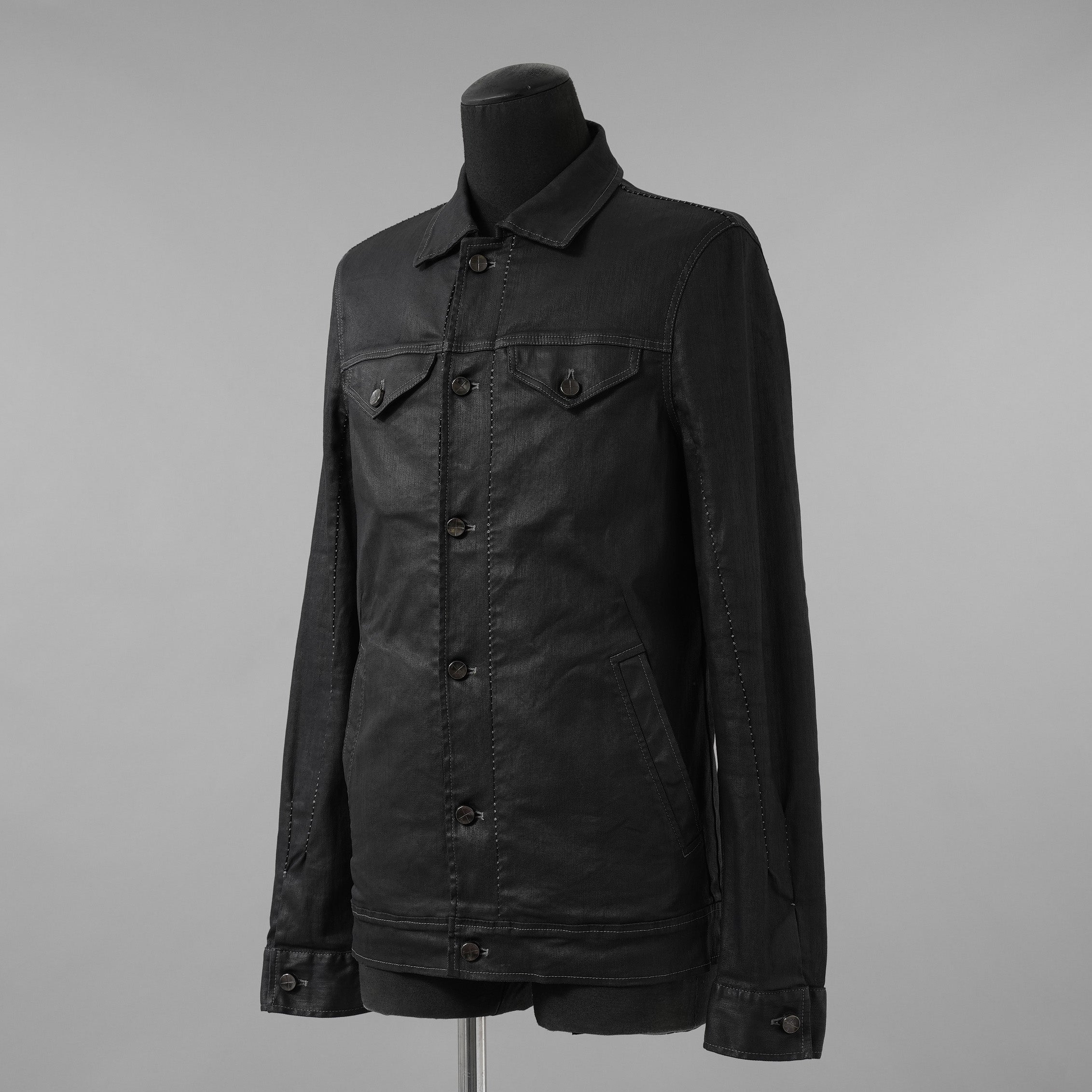 incarnation インカネーション / 美品 19SS Rubber Elastane Jean Jacket O/P Arm Unlined オーバロック ステッチ デニム ジャケット / 11882-41252 / size M (BLACK)