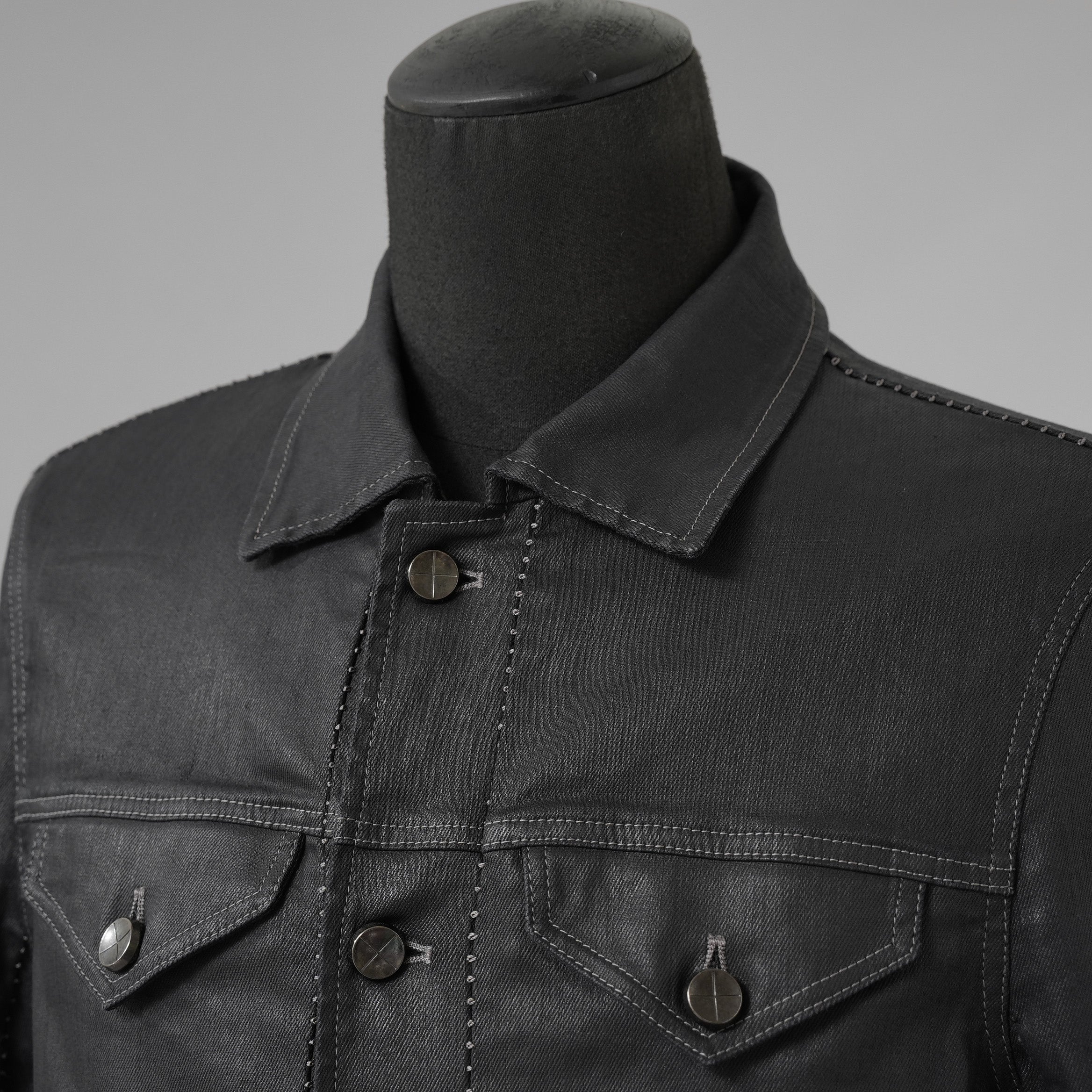 incarnation インカネーション / 美品 19SS Rubber Elastane Jean Jacket O/P Arm Unlined オーバロック ステッチ デニム ジャケット / 11882-41252 / size M (BLACK)