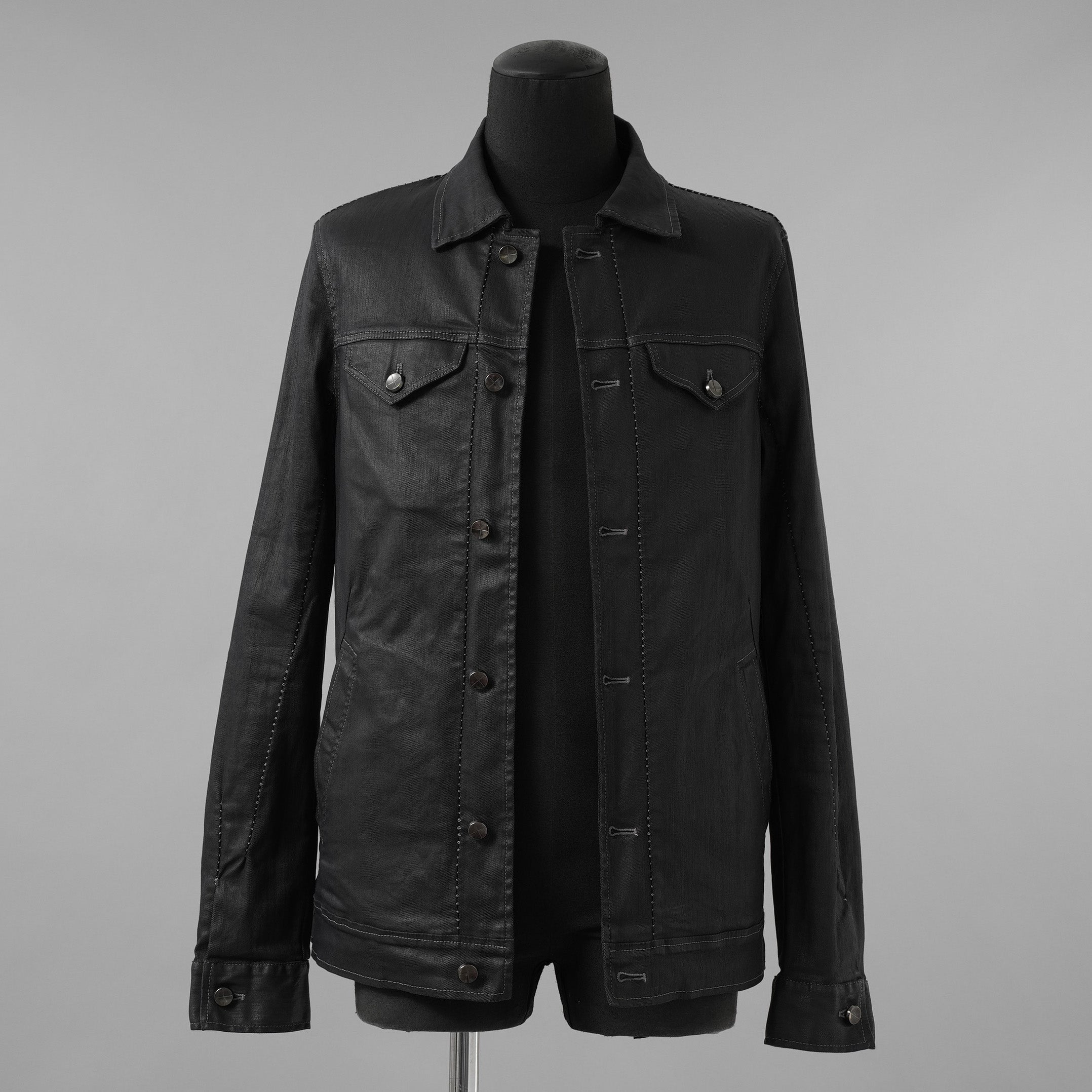incarnation インカネーション / 美品 19SS Rubber Elastane Jean Jacket O/P Arm Unlined オーバロック ステッチ デニム ジャケット / 11882-41252 / size M (BLACK)