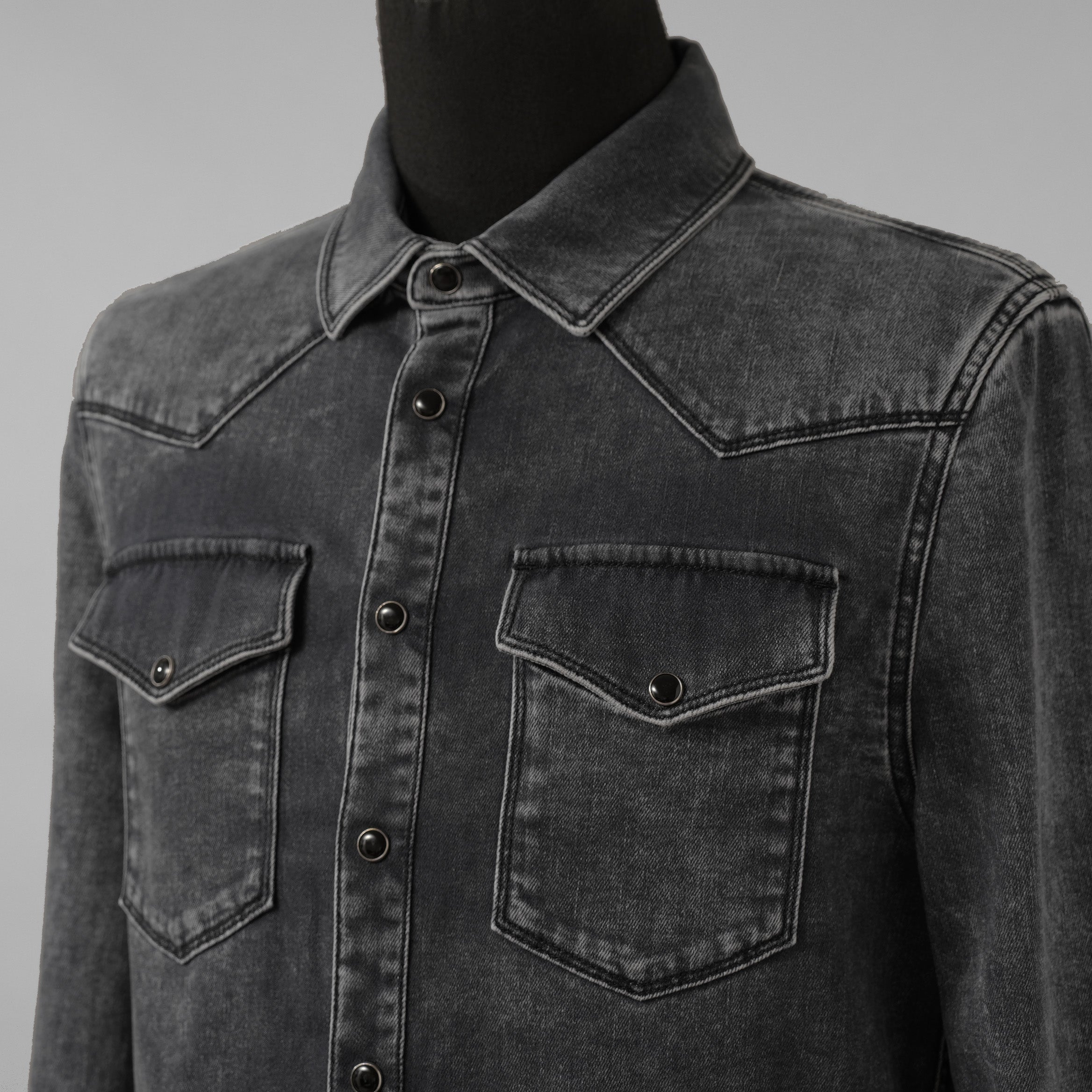 VALENTINO ヴァレンティノ / 美品 18SS ピエールパオロ・ピッチョーリ期 / ウォッシュドブラック デニム ウエスタンシャツ 長袖シャツ / PV3DB62J4QQ / size 46 (BLACK)