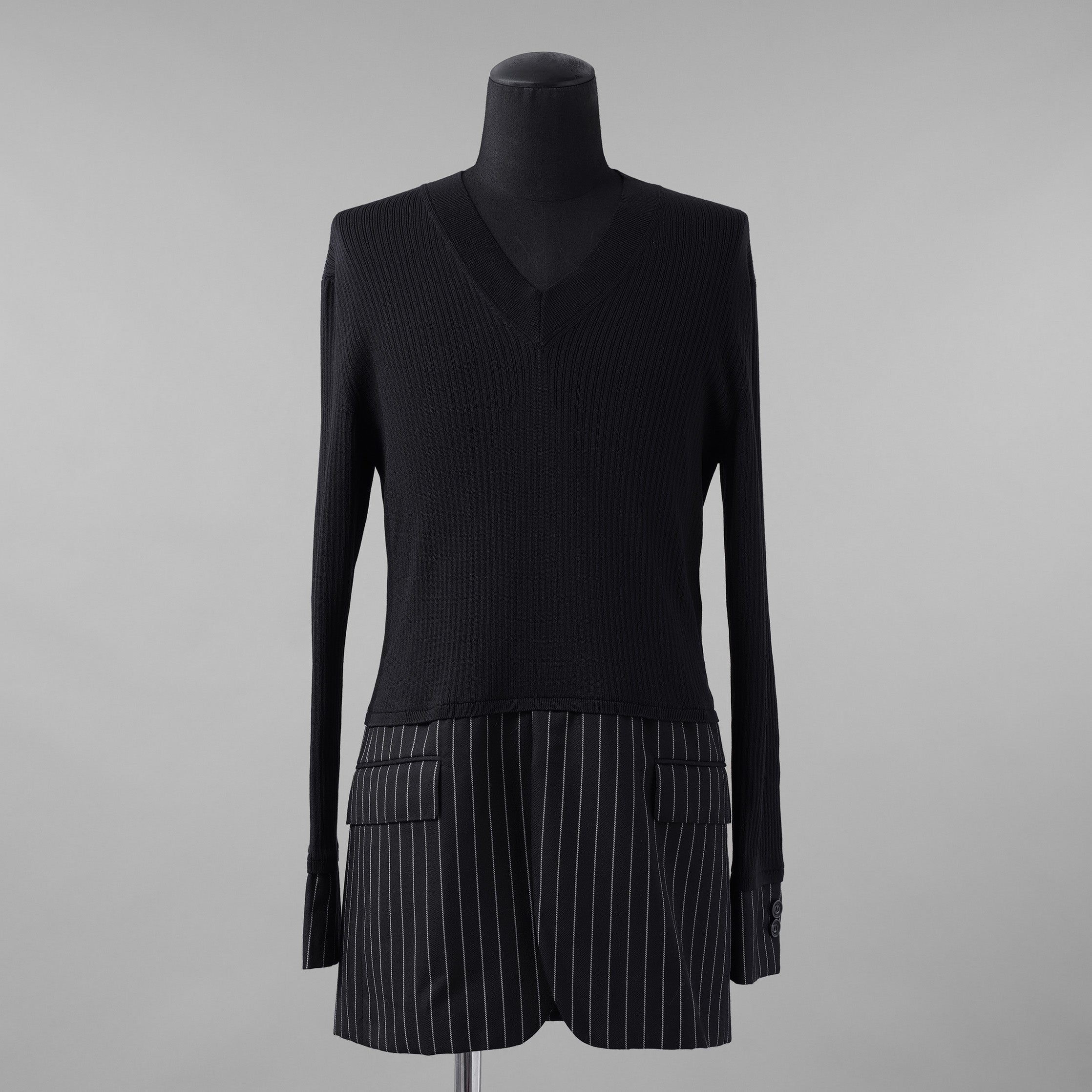 BURBERRY LONDON バーバリー ロンドン / 美品 テーラードパネル リブニットドッキング 長袖ニット / size S (DARK NAVY)