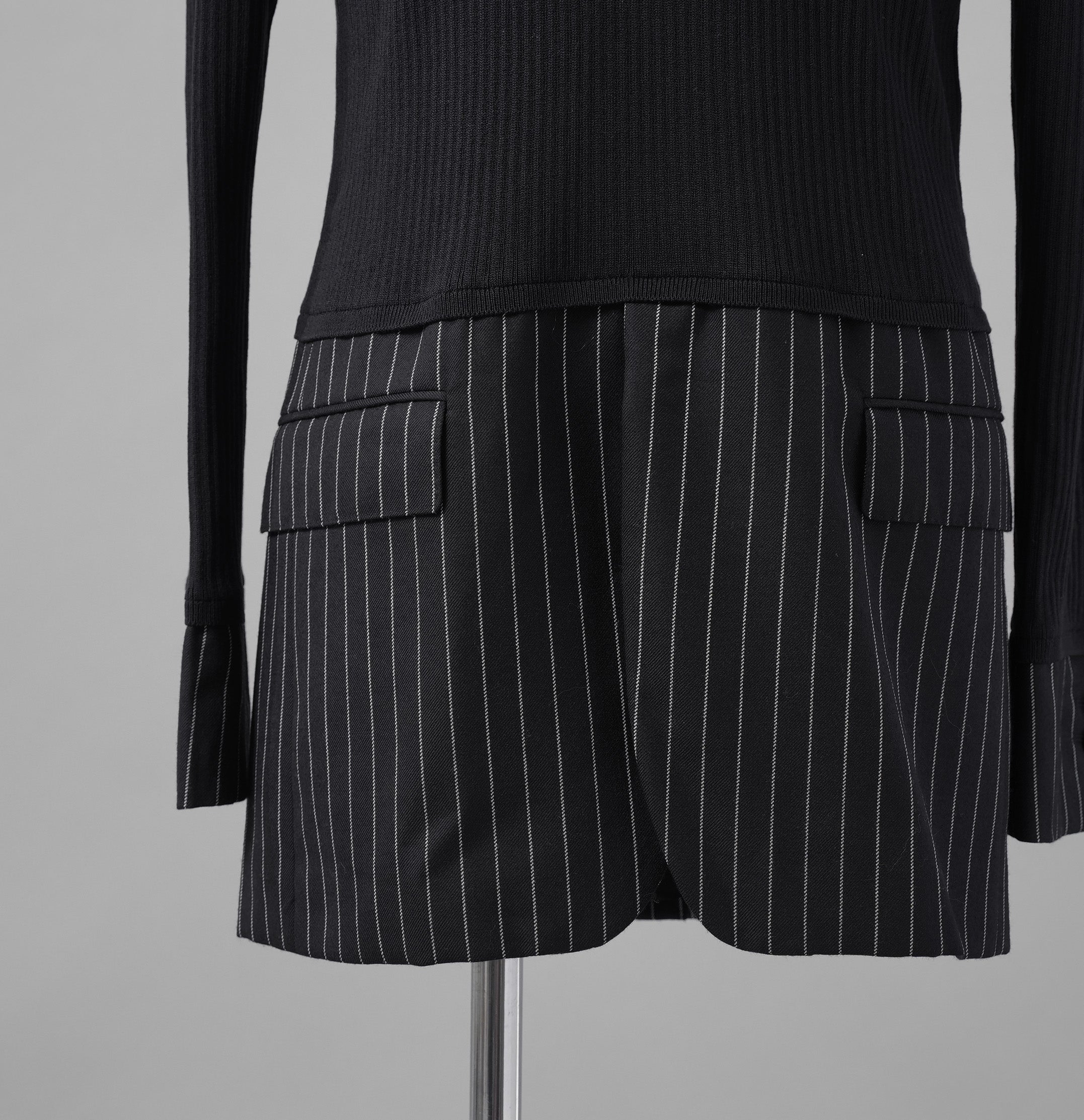 BURBERRY LONDON バーバリー ロンドン / 美品 テーラードパネル リブニットドッキング 長袖ニット / size S (BLACK)