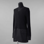 BURBERRY LONDON バーバリー ロンドン / 美品 テーラードパネル リブニットドッキング 長袖ニット / size S (BLACK)