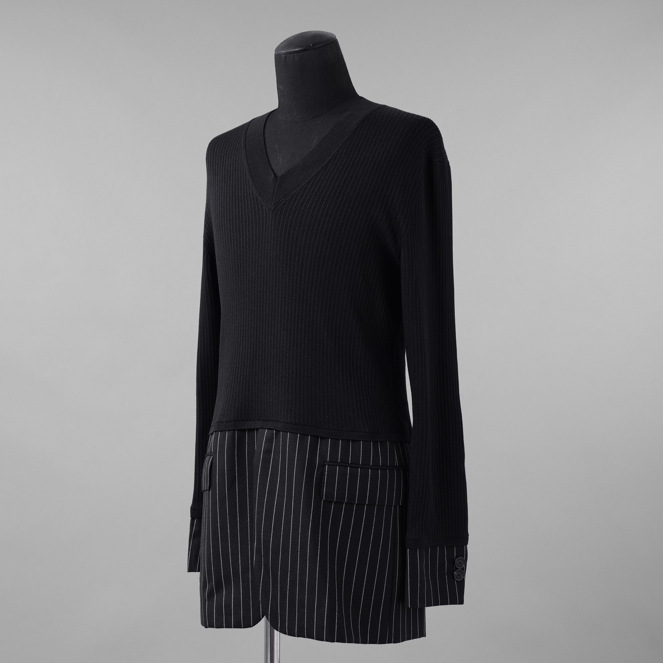 BURBERRY LONDON バーバリー ロンドン / 美品 テーラードパネル リブニットドッキング 長袖ニット / size S (BLACK)