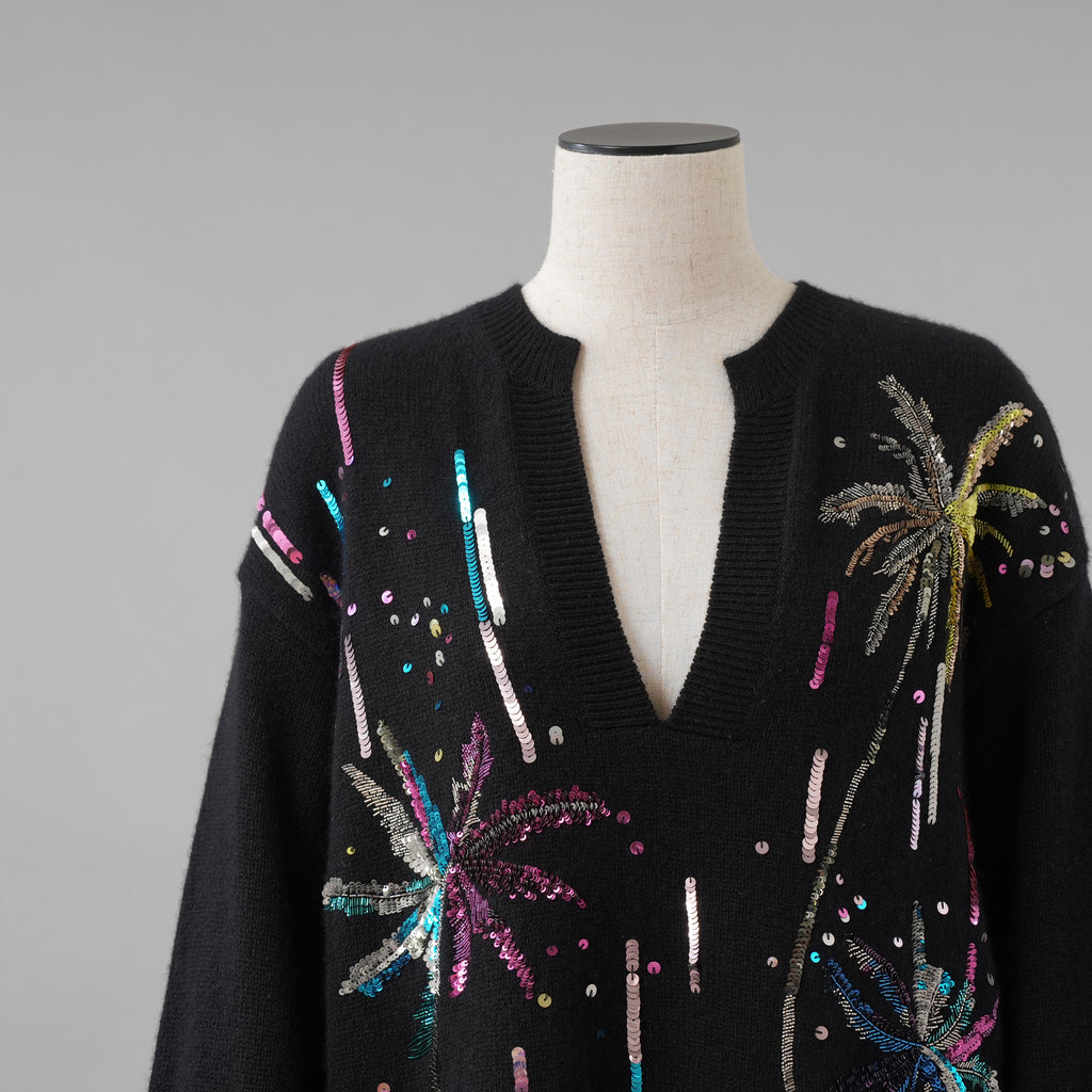 Valentino ヴァレンティノ / 美品 17年リゾートコレクション Sequin Cashmere Sweater in Nero スパンコール装飾 カシミヤ セーター  ニット / 2B3KC42U7MJ / size XS (BLACK) レディース