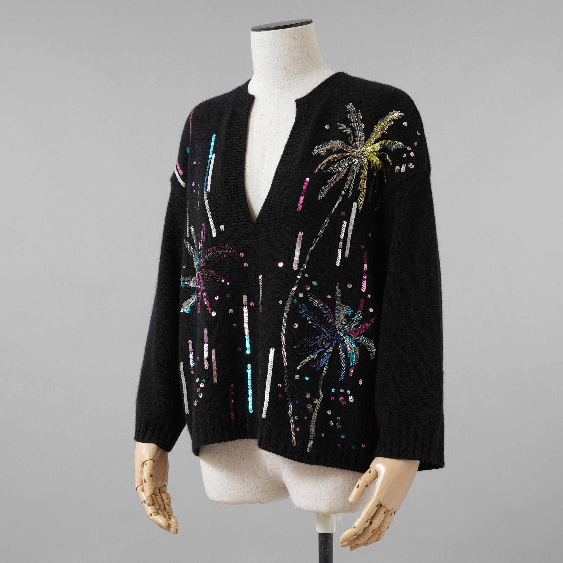 Valentino ヴァレンティノ / 美品 17年リゾートコレクション Sequin Cashmere Sweater in Nero スパンコール装飾 カシミヤ セーター  ニット / 2B3KC42U7MJ / size XS (BLACK) レディース