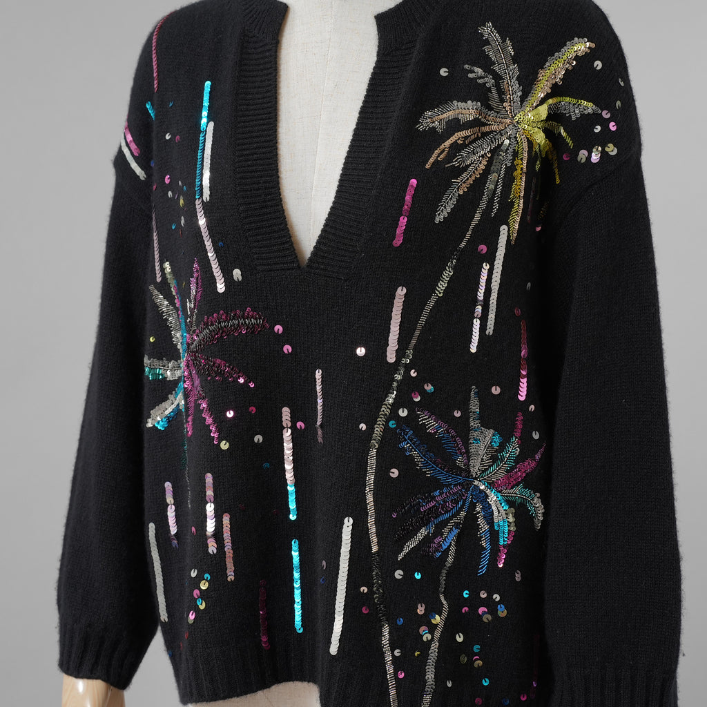 Valentino ヴァレンティノ / 美品 17年リゾートコレクション Sequin Cashmere Sweater in Nero スパンコール装飾 カシミヤ セーター  ニット / 2B3KC42U7MJ / size XS (BLACK) レディース