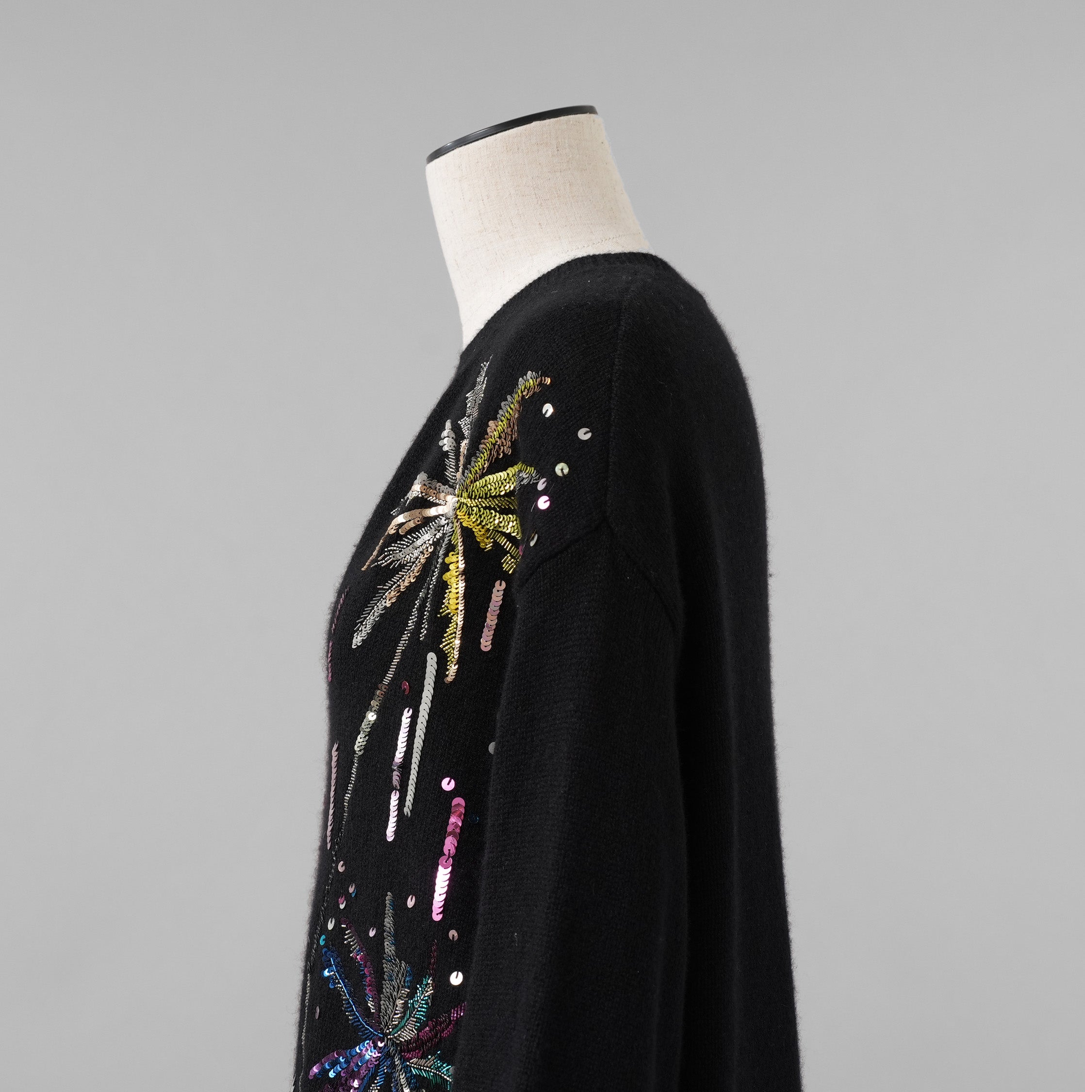 Valentino ヴァレンティノ / 美品 17年リゾートコレクション Sequin Cashmere Sweater in Nero スパンコール装飾 カシミヤ セーター  ニット / 2B3KC42U7MJ / size XS (BLACK) レディース