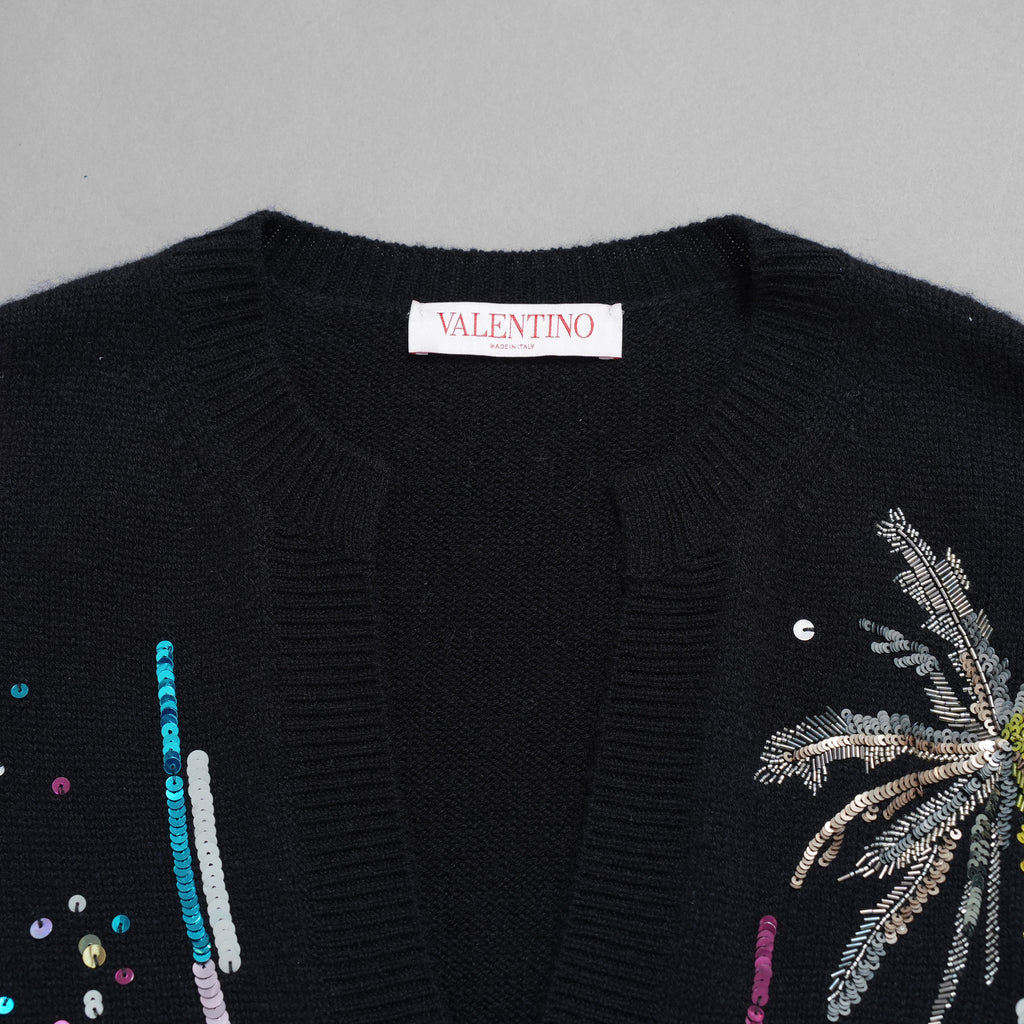 Valentino ヴァレンティノ / 美品 17年リゾートコレクション Sequin Cashmere Sweater in Nero スパンコール装飾 カシミヤ セーター  ニット / 2B3KC42U7MJ / size XS (BLACK) レディース