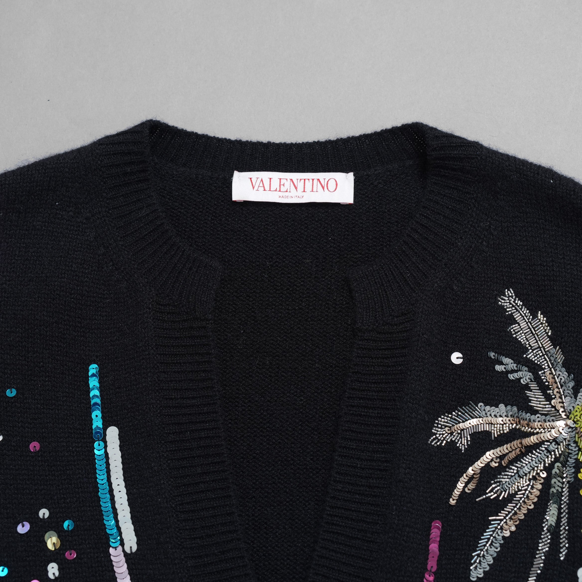 Valentino ヴァレンティノ / 美品 17年リゾートコレクション Sequin Cashmere Sweater in Nero スパンコール装飾 カシミヤ セーター  ニット / 2B3KC42U7MJ / size XS (BLACK) レディース