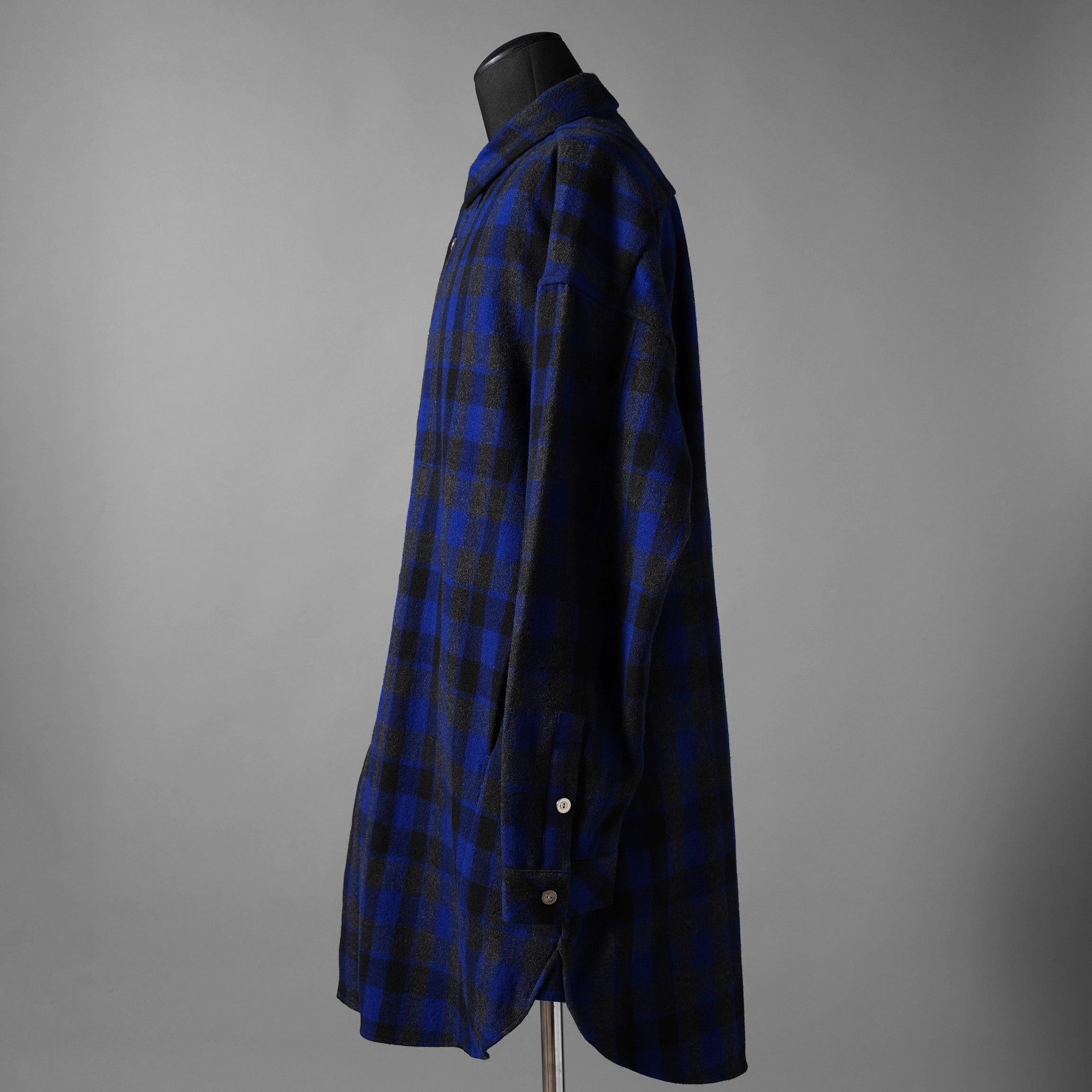 新品 ISAMU KATAYAMA BACKLASH イサムカタヤマ バックラッシュ / 19AW オーバーサイズ 圧縮ウール チェックシャツ / 長袖シャツ / 1859-02 / size M (BLUE)