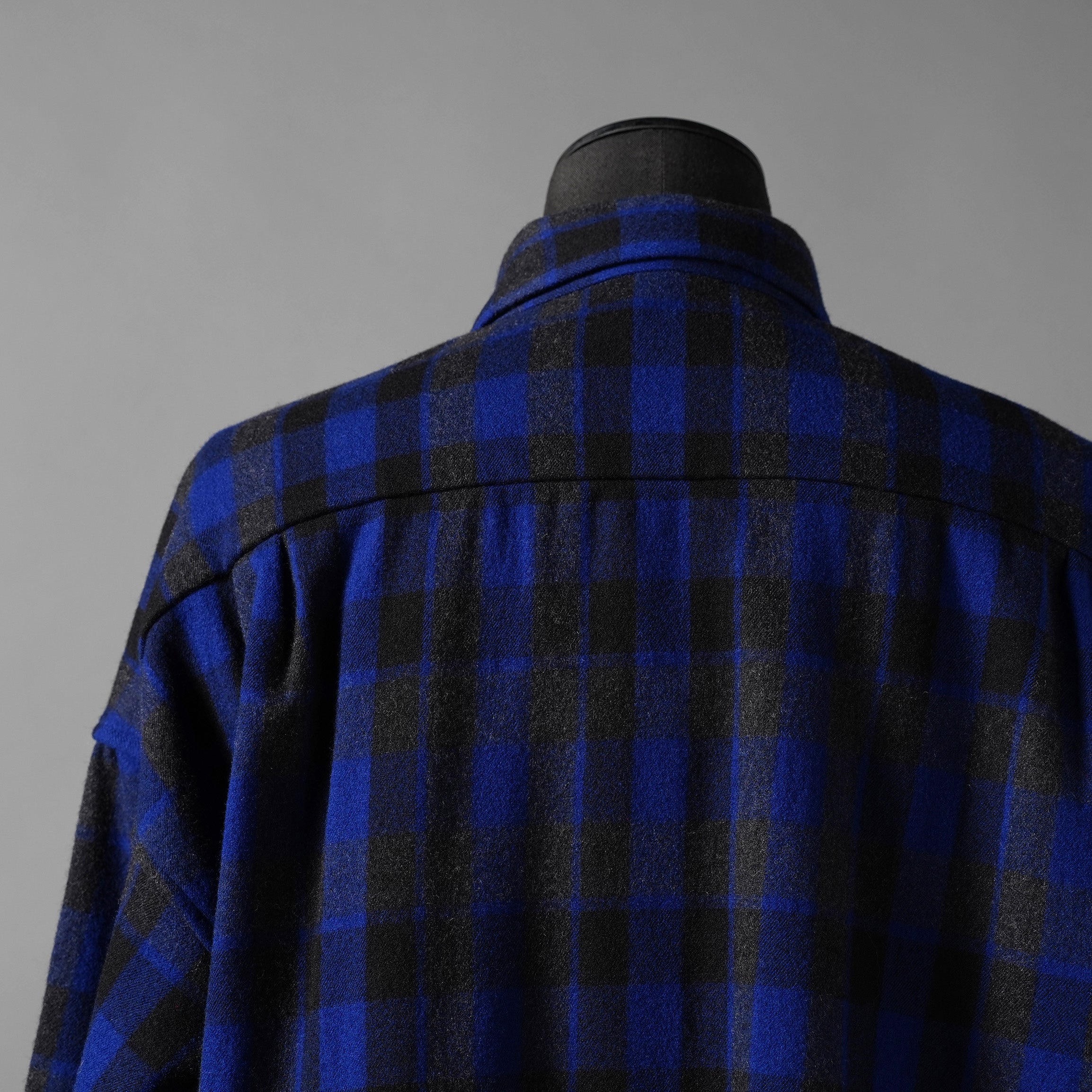 新品 ISAMU KATAYAMA BACKLASH イサムカタヤマ バックラッシュ / 19AW オーバーサイズ 圧縮ウール チェックシャツ / 長袖シャツ / 1859-02 / size M (BLUE)