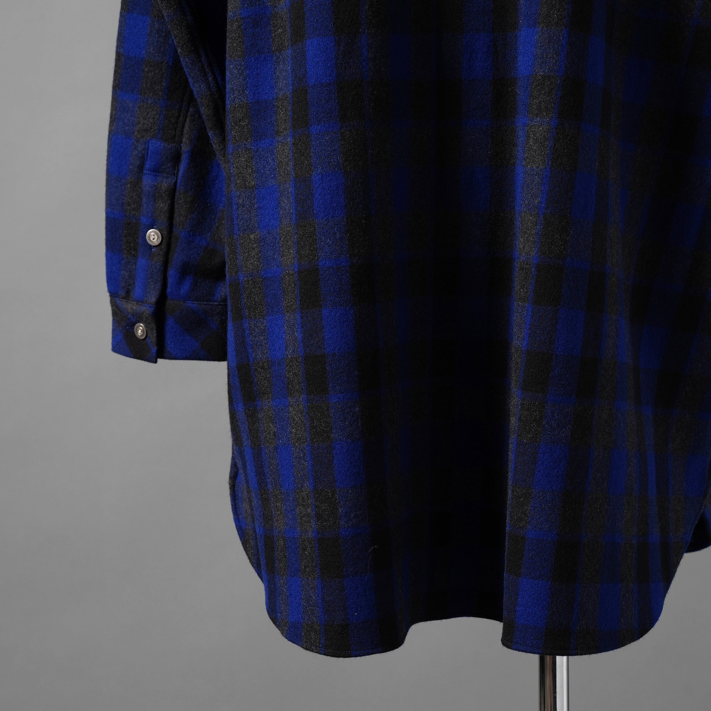 新品 ISAMU KATAYAMA BACKLASH イサムカタヤマ バックラッシュ / 19AW オーバーサイズ 圧縮ウール チェックシャツ / 長袖シャツ / 1859-02 / size M (BLUE)