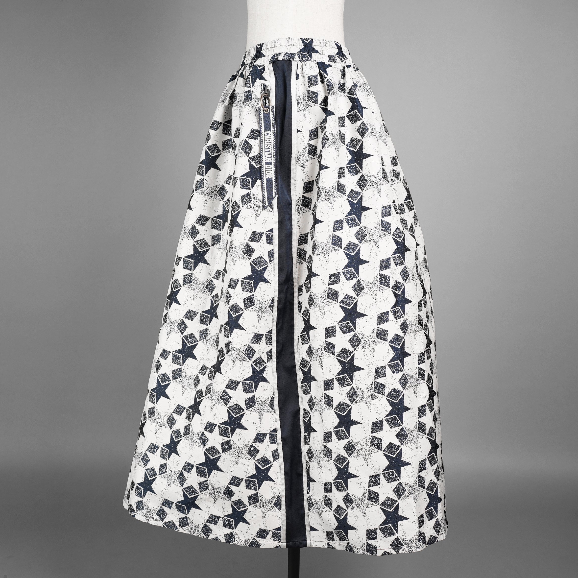 Christian Dior クリスチャンディオール / 22SS サイドロゴ ジャガード スター総柄 ロングスカート / 217J24A2977 / size 36 (WHITE×NAVY) レディース