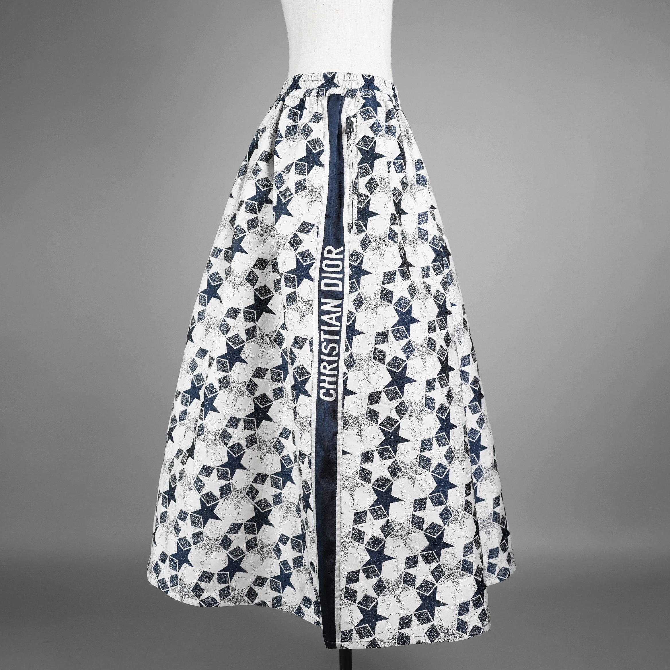 Christian Dior クリスチャンディオール / 22SS サイドロゴ ジャガード スター総柄 ロングスカート / 217J24A2977 / size 36 (WHITE×NAVY) レディース