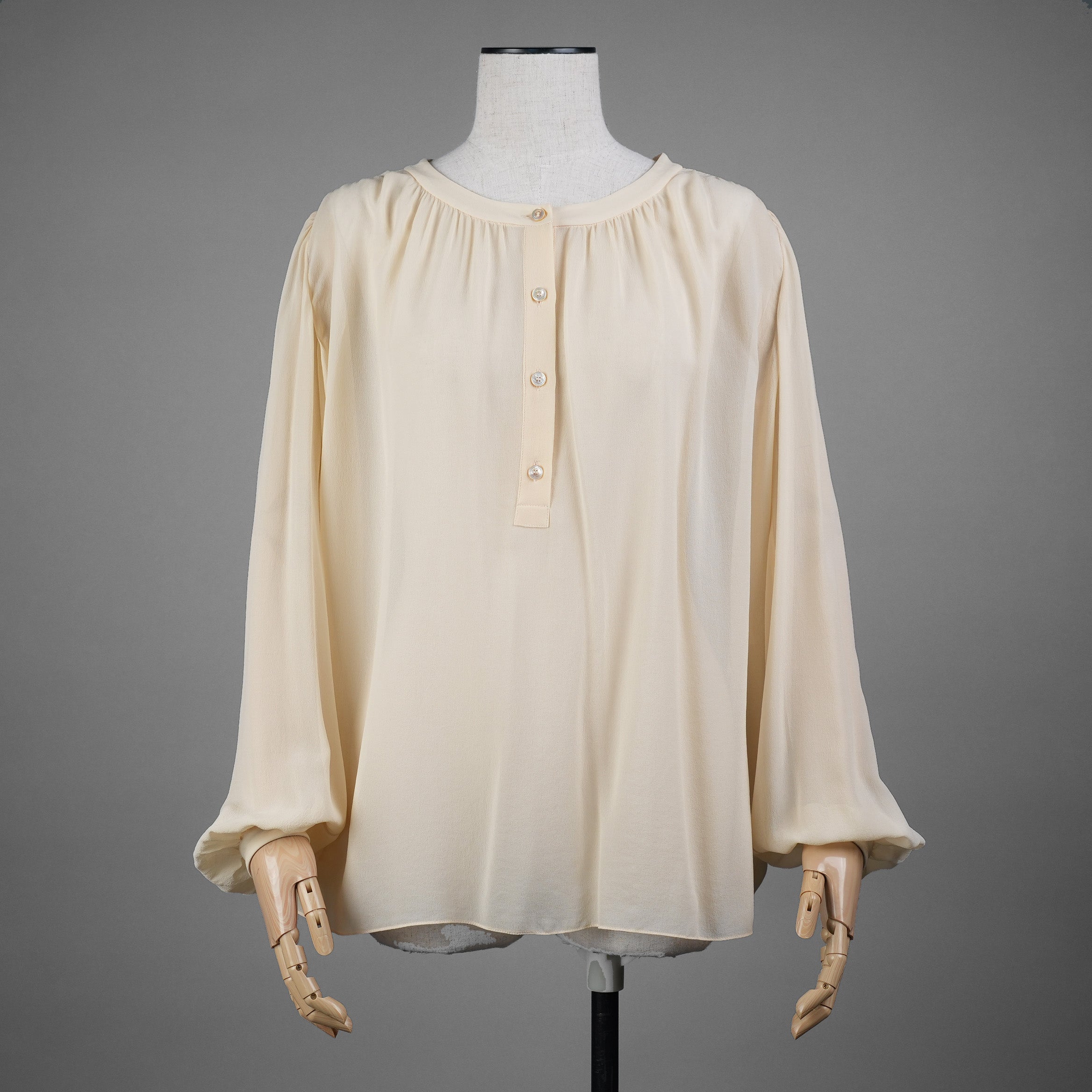 CELINE セリーヌ / 21SS 美品 Folk Tunic in Silk Georgette シルクジョーゼット チュニック / 長袖シャツ / 2B321856C / size 36 (ECRU) レディース