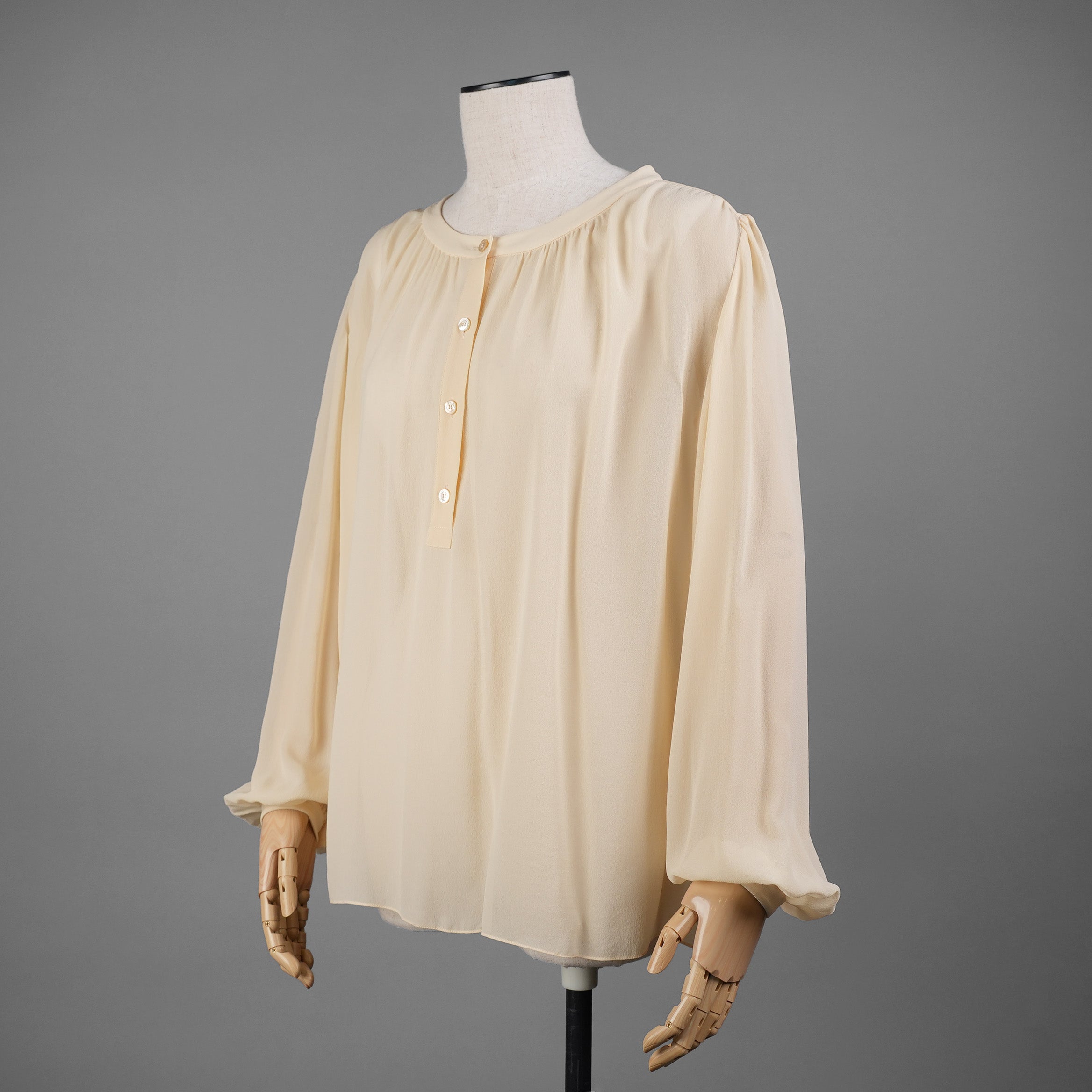 CELINE セリーヌ / 21SS 美品 Folk Tunic in Silk Georgette シルクジョーゼット チュニック / 長袖シャツ / 2B321856C / size 36 (ECRU) レディース