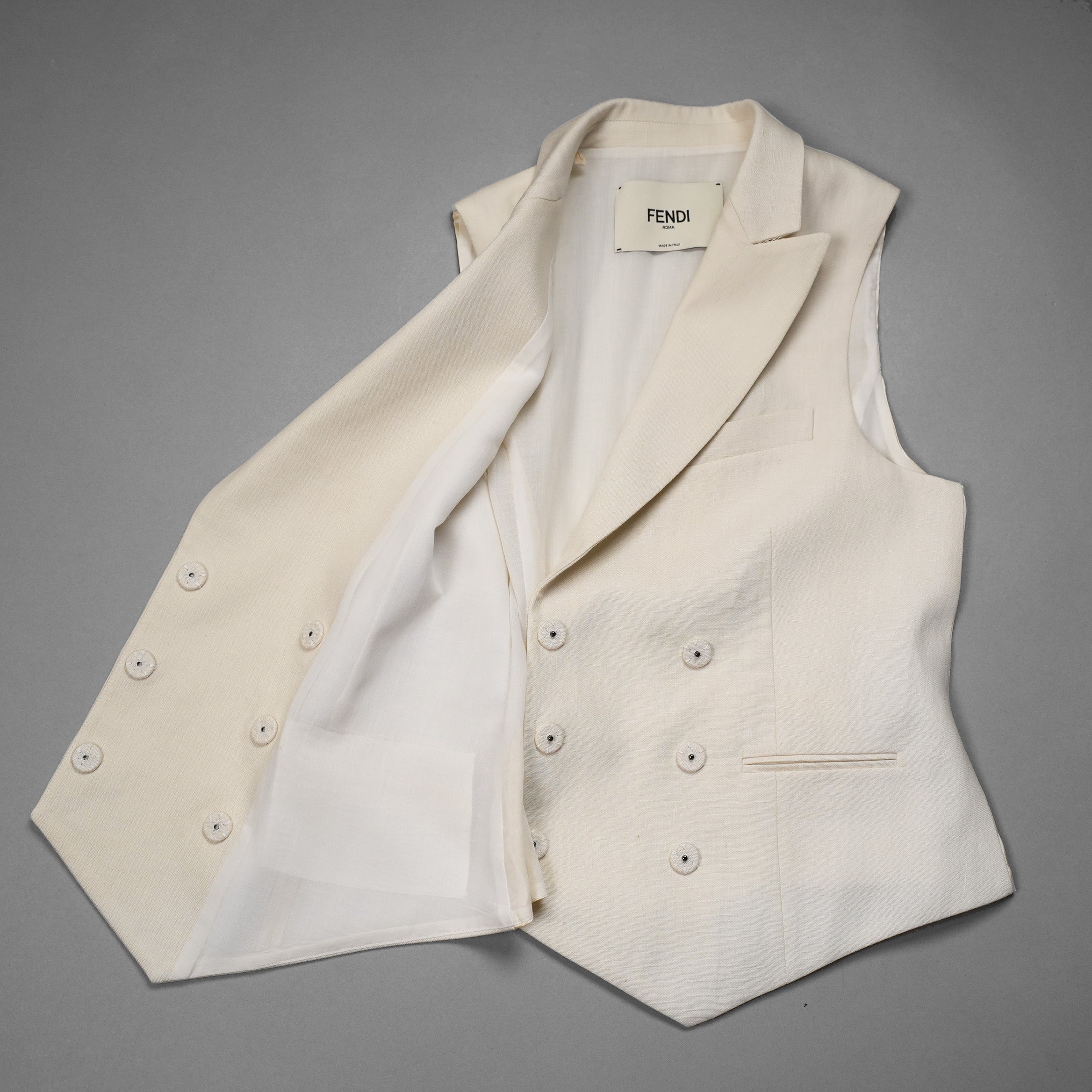FENDI フェンディ / 21SS ダブルブレストリネンベスト / FT5968-AF79 / size 38 (CREAM) レディース
