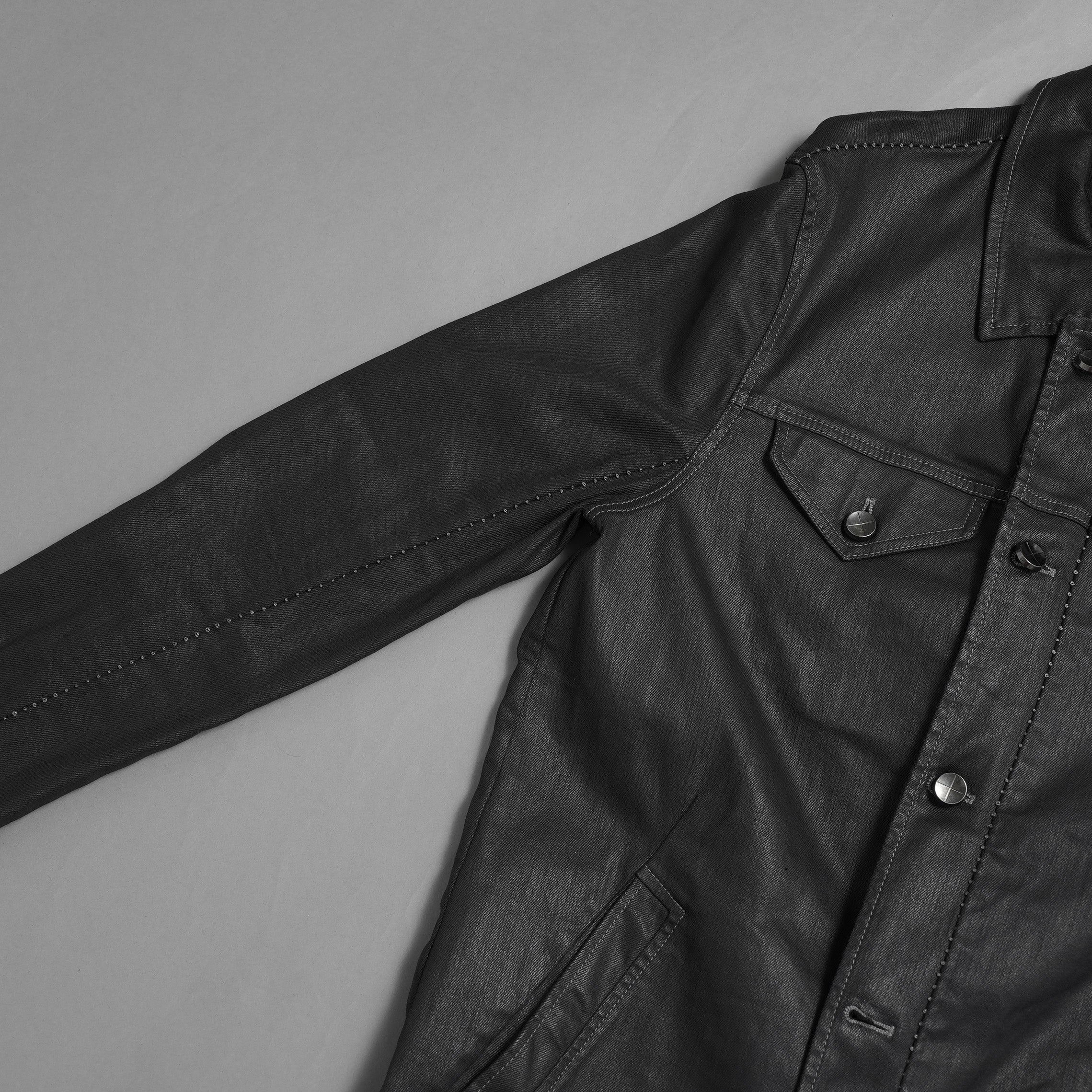 incarnation インカネーション / 美品 19SS Rubber Elastane Jean Jacket O/P Arm Unlined オーバロック ステッチ デニム ジャケット / 11882-41252 / size M (BLACK)