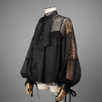 Christian Dior ディオール / 22AW 美品 ボウタイレース ドット柄  ブラウス / 長袖シャツ / 241B61A8168 / size 42 (BLACK) レディース