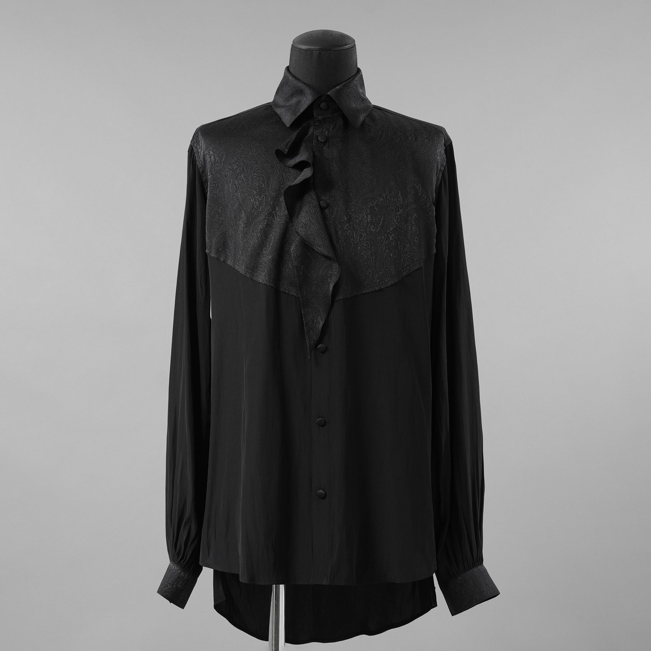 新品 kiryuyrik キリュウキリュウ / 24AW Decine & PaisleyJQD Single Frill Shirt デシン＆ペイズリージャガード シングルフリルシャツ 長袖シャツ / KS-HB13-902 / size M (BLACK)