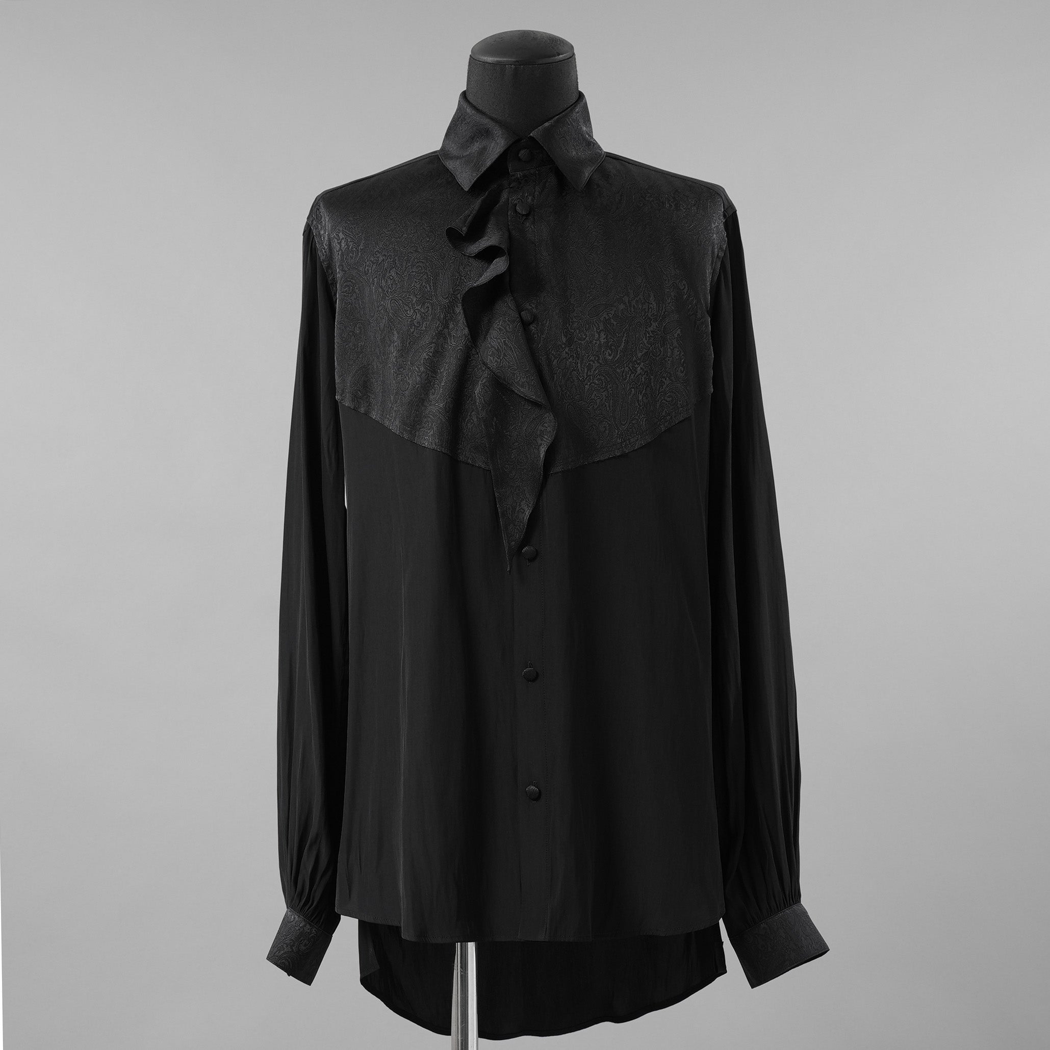 新品 kiryuyrik キリュウキリュウ / 24AW Decine & PaisleyJQD Single Frill Shirt デシン＆ペイズリージャガード シングルフリルシャツ 長袖シャツ / KS-HB13-902 / size M (BLACK)