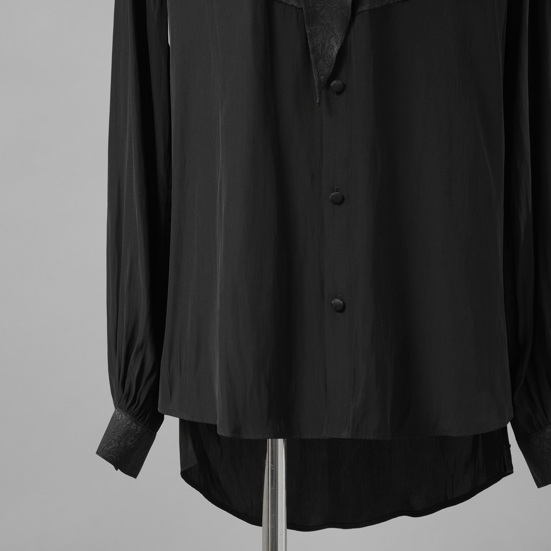 新品 kiryuyrik キリュウキリュウ / 24AW Decine & PaisleyJQD Single Frill Shirt デシン＆ペイズリージャガード シングルフリルシャツ 長袖シャツ / KS-HB13-902 / size M (BLACK)