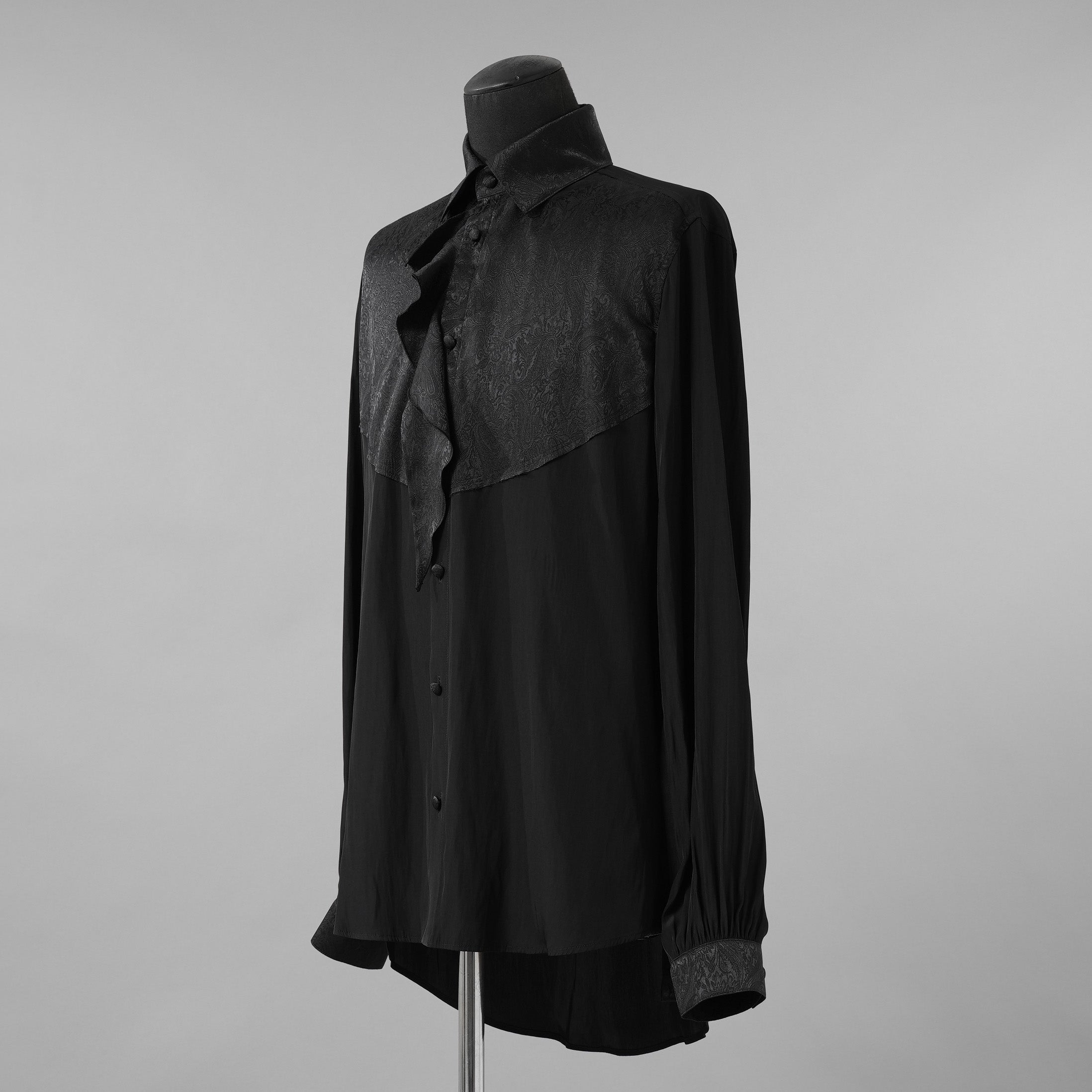 新品 kiryuyrik キリュウキリュウ / 24AW Decine & PaisleyJQD Single Frill Shirt デシン＆ペイズリージャガード シングルフリルシャツ 長袖シャツ / KS-HB13-902 / size M (BLACK)
