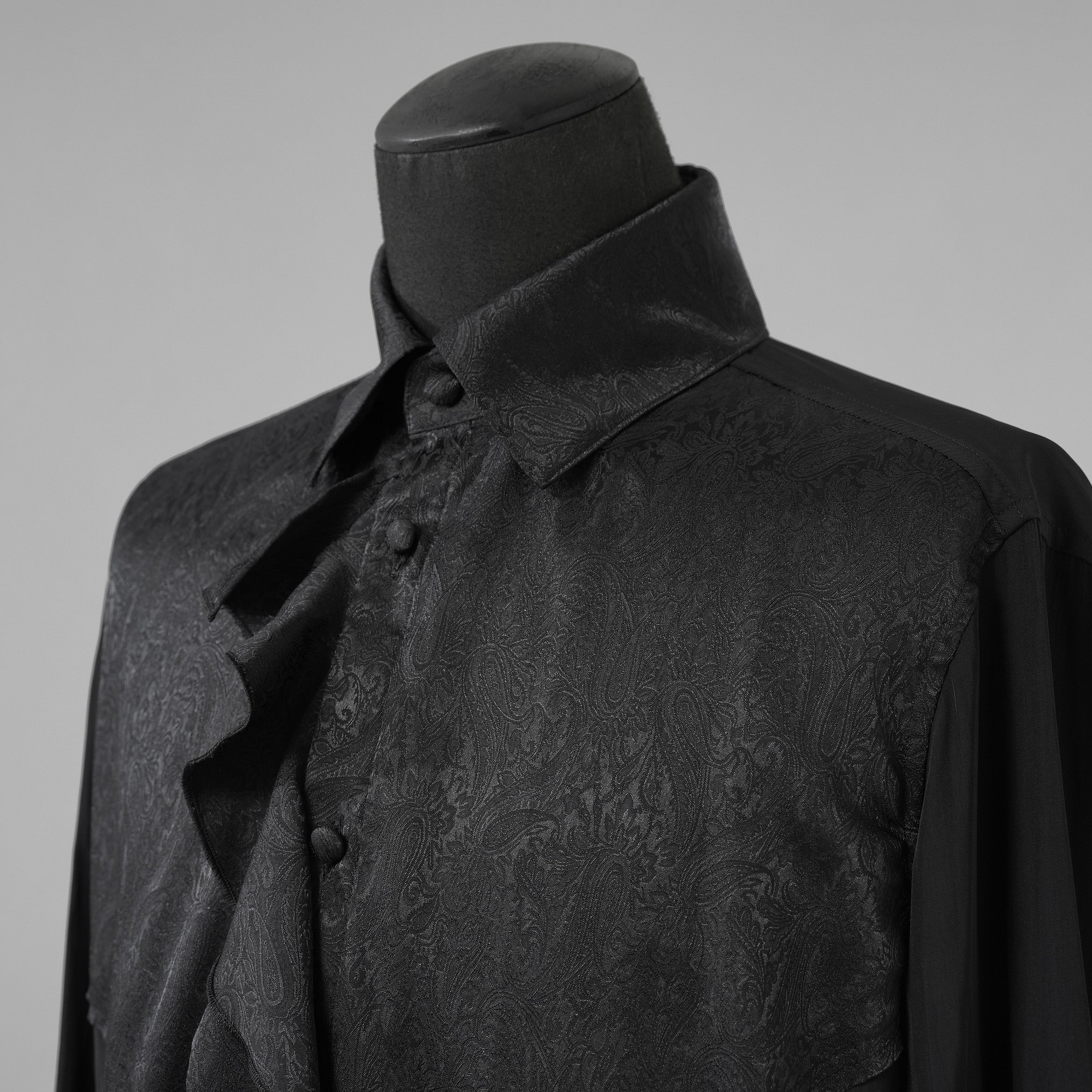 新品 kiryuyrik キリュウキリュウ / 24AW Decine & PaisleyJQD Single Frill Shirt デシン＆ペイズリージャガード シングルフリルシャツ 長袖シャツ / KS-HB13-902 / size M (BLACK)